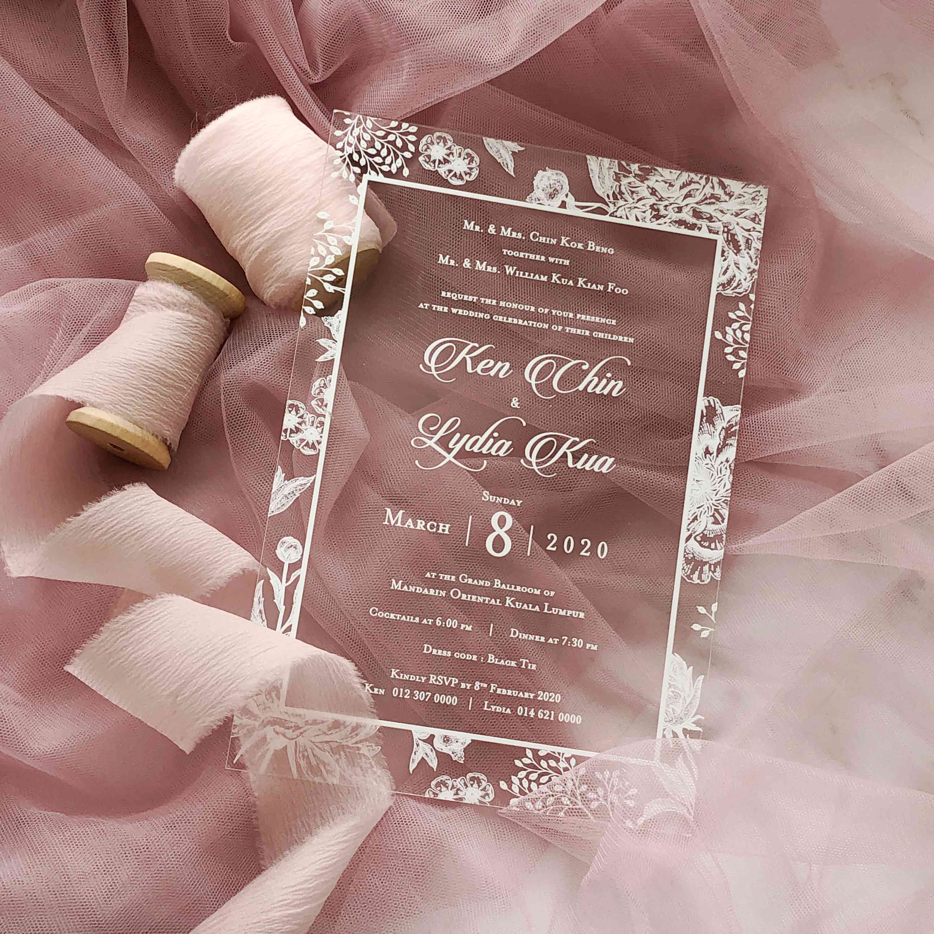 Acrylic Wedding Invitation (WHITE INK)