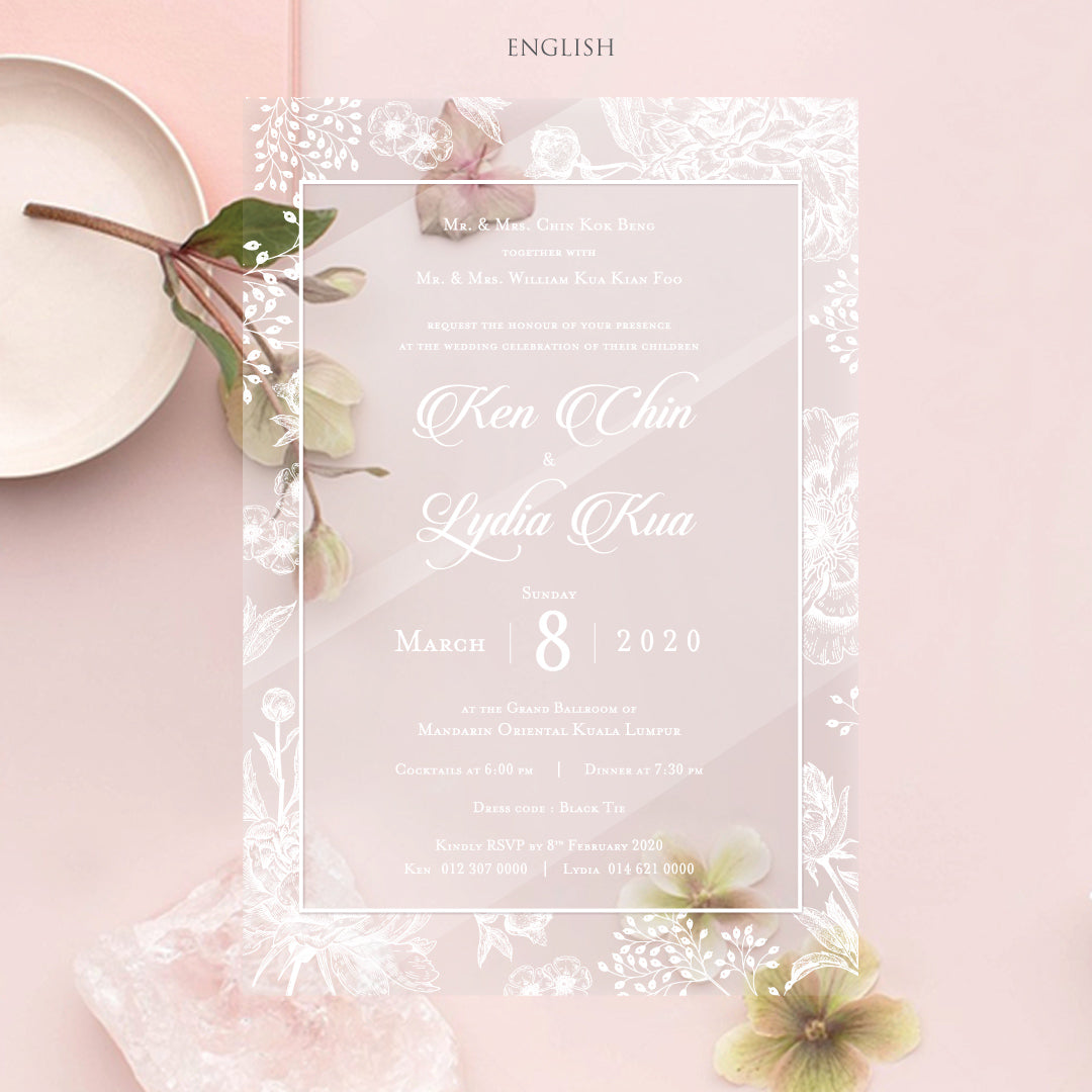 Acrylic Wedding Invitation (White Ink)