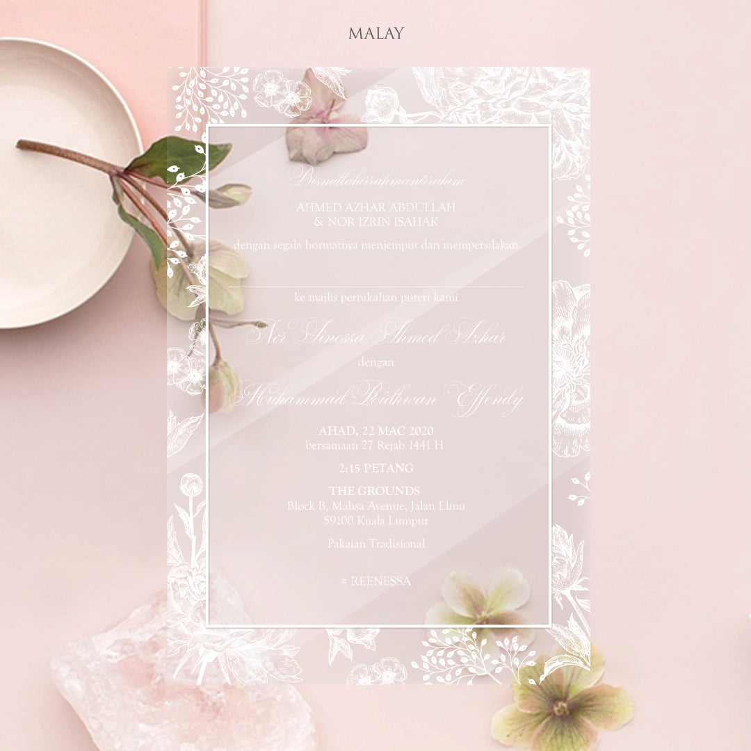 Acrylic Wedding Invitation (White Ink)
