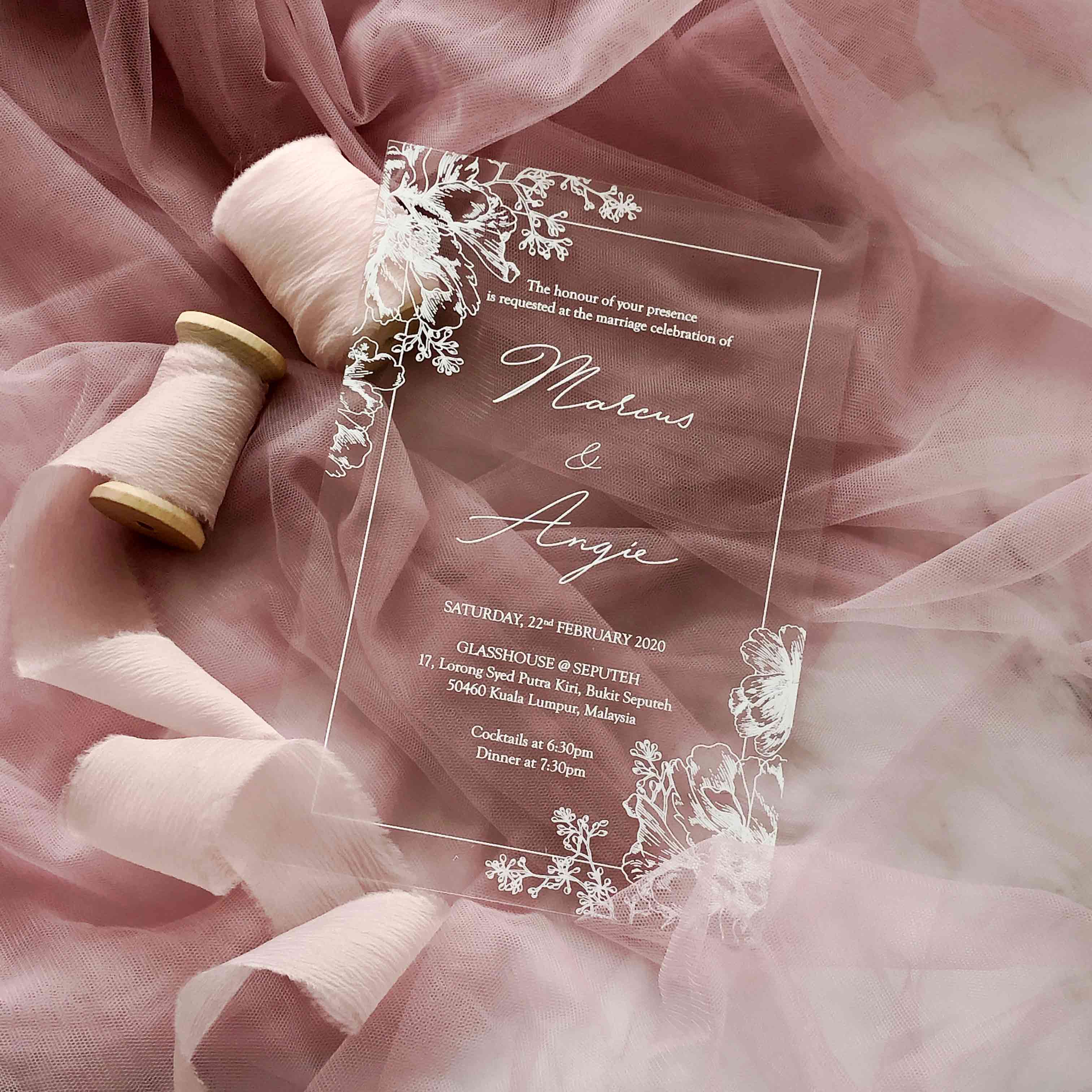 Acrylic Wedding Invitation (WHITE INK)