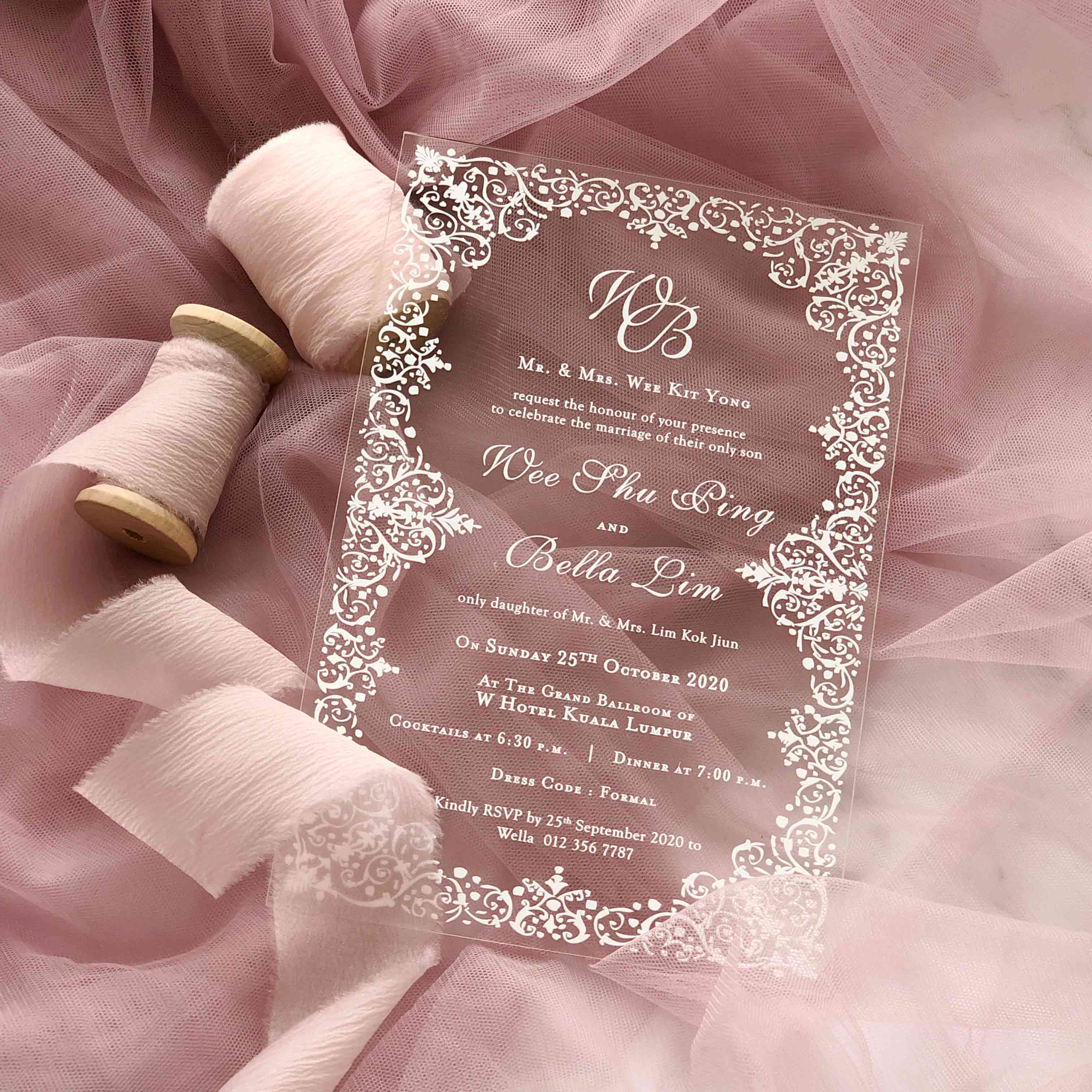 Acrylic Wedding Invitation (White Ink)