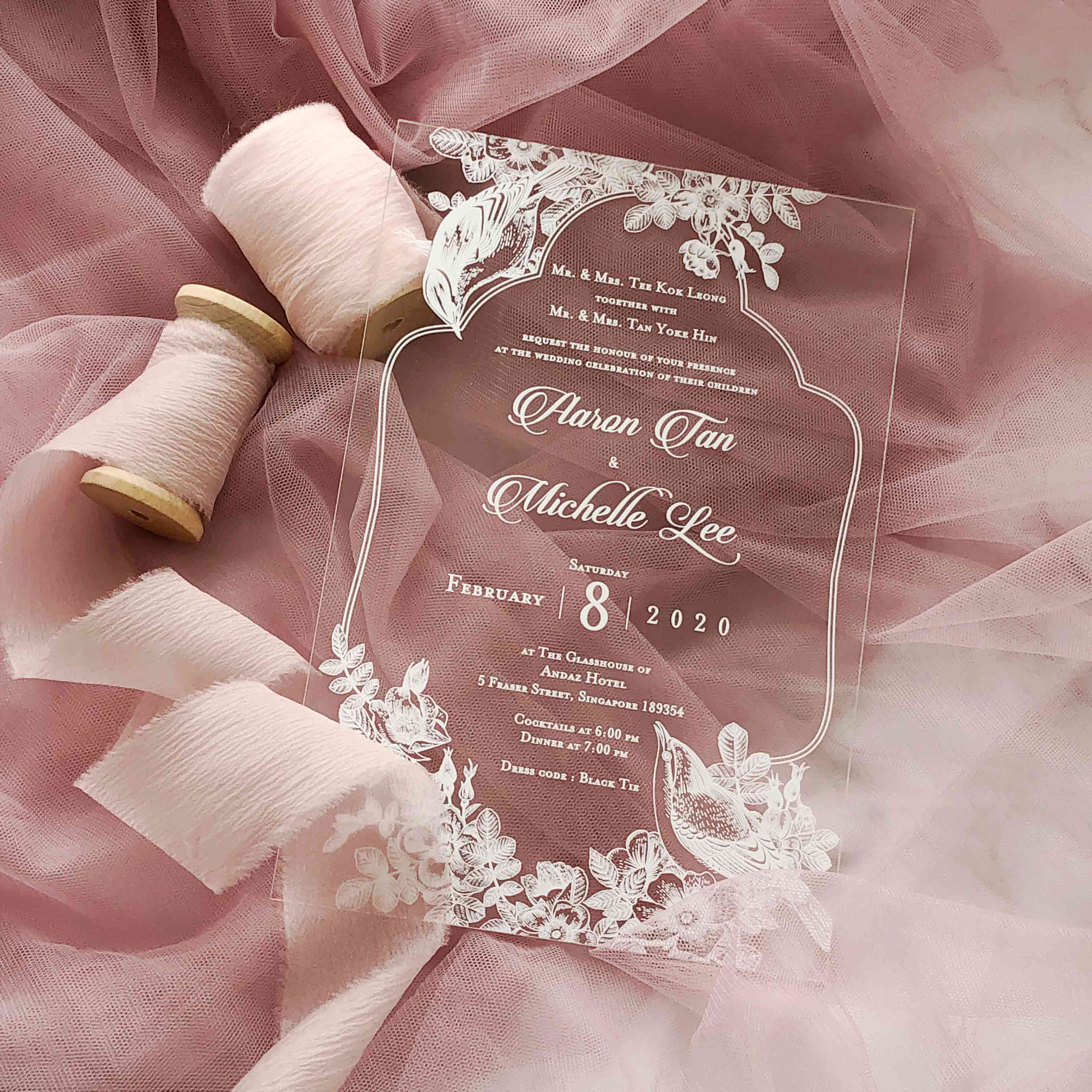 Acrylic Wedding Invitation (WHITE INK)