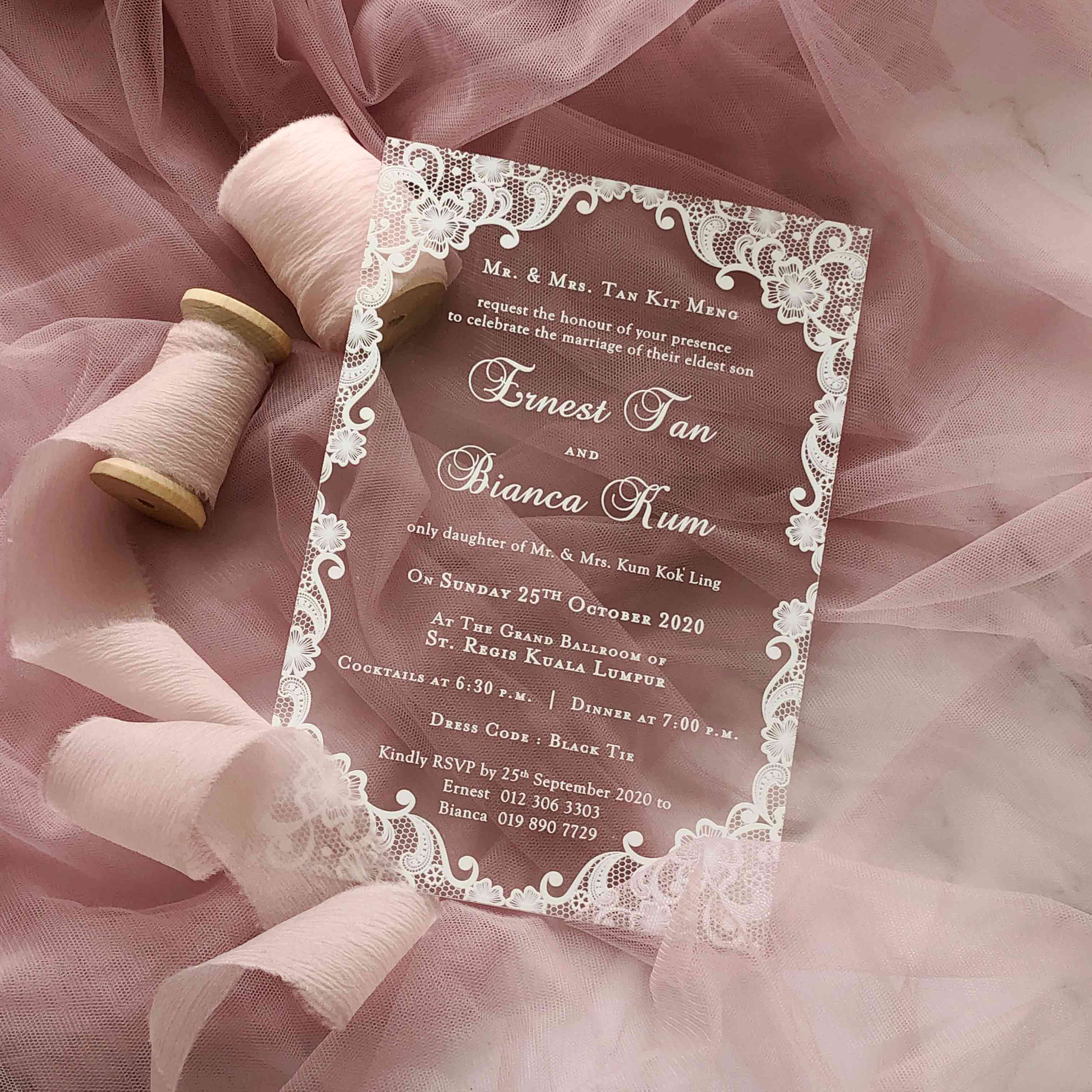 Acrylic Wedding Invitation (White Ink)