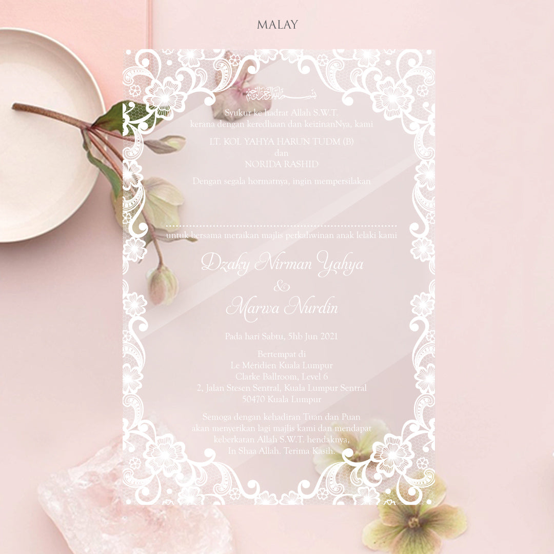 Acrylic Wedding Invitation (WHITE INK)