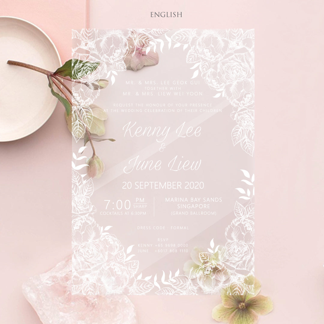 Acrylic Wedding Invitation (WHITE INK)
