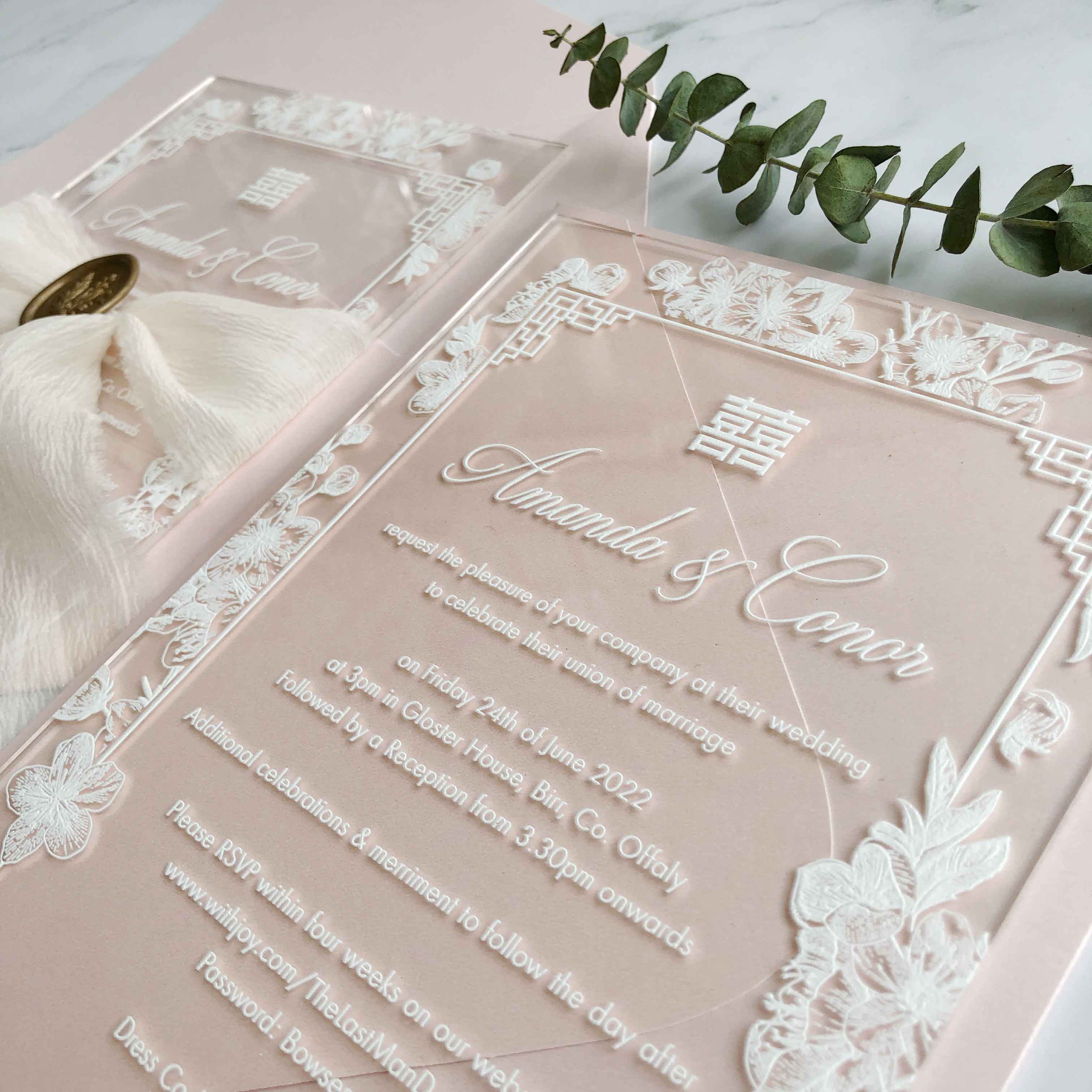 Acrylic Wedding Invitation (WHITE INK)