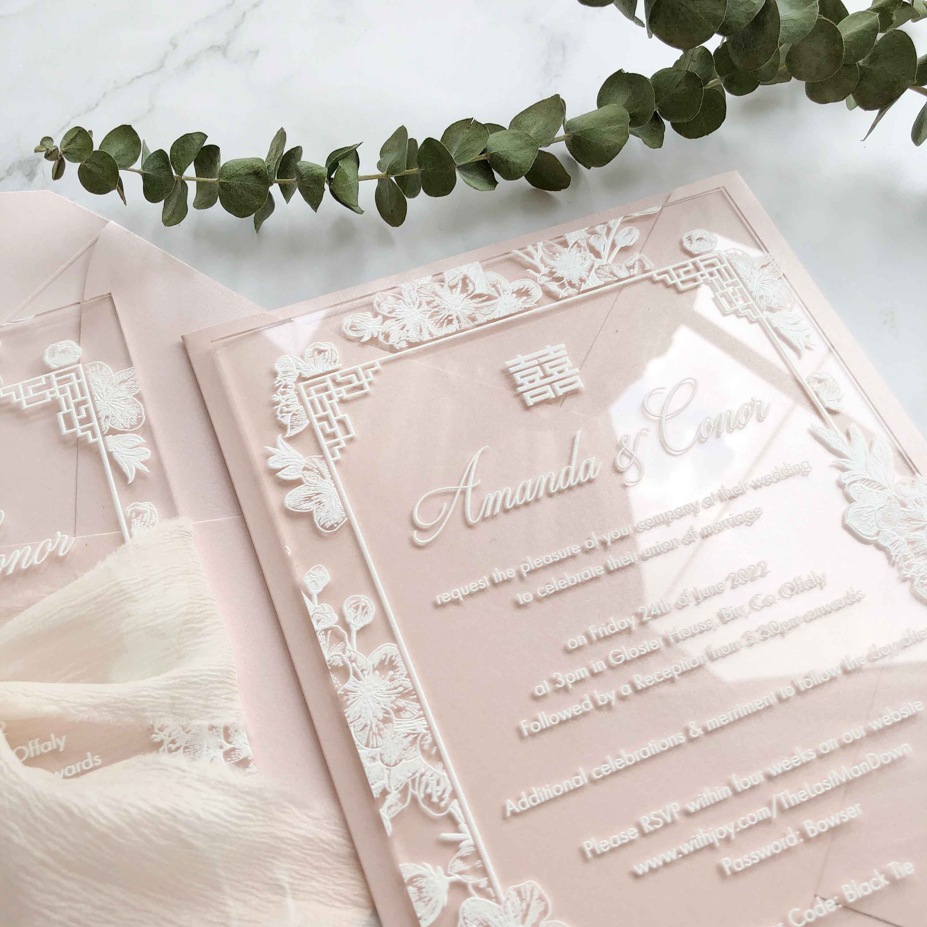 Acrylic Wedding Invitation (WHITE INK)