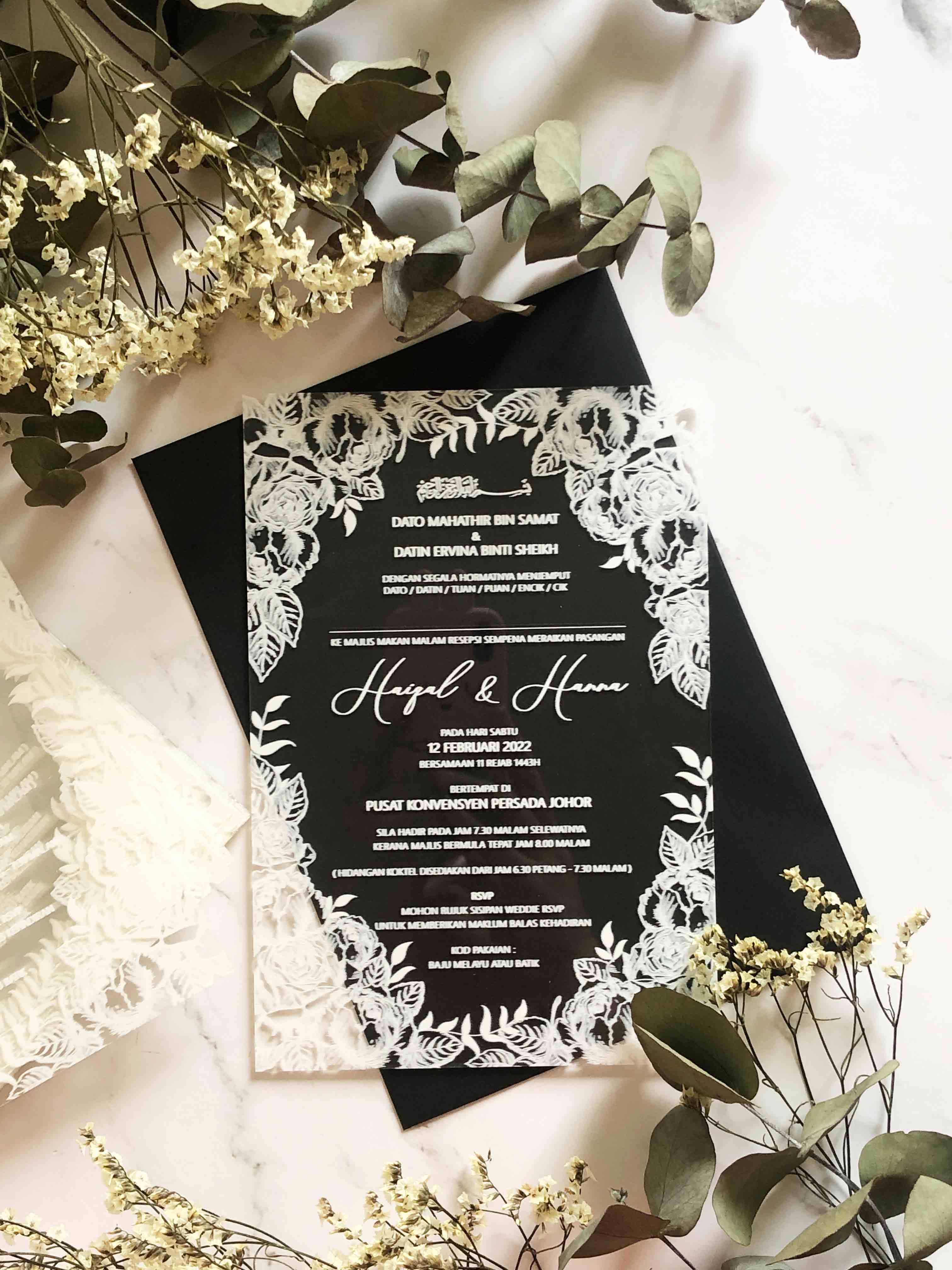 Acrylic Wedding Invitation (WHITE INK)