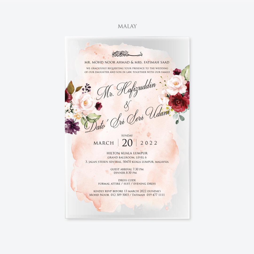 Acrylic Wedding Invitation (ELEGANT COLOUR)