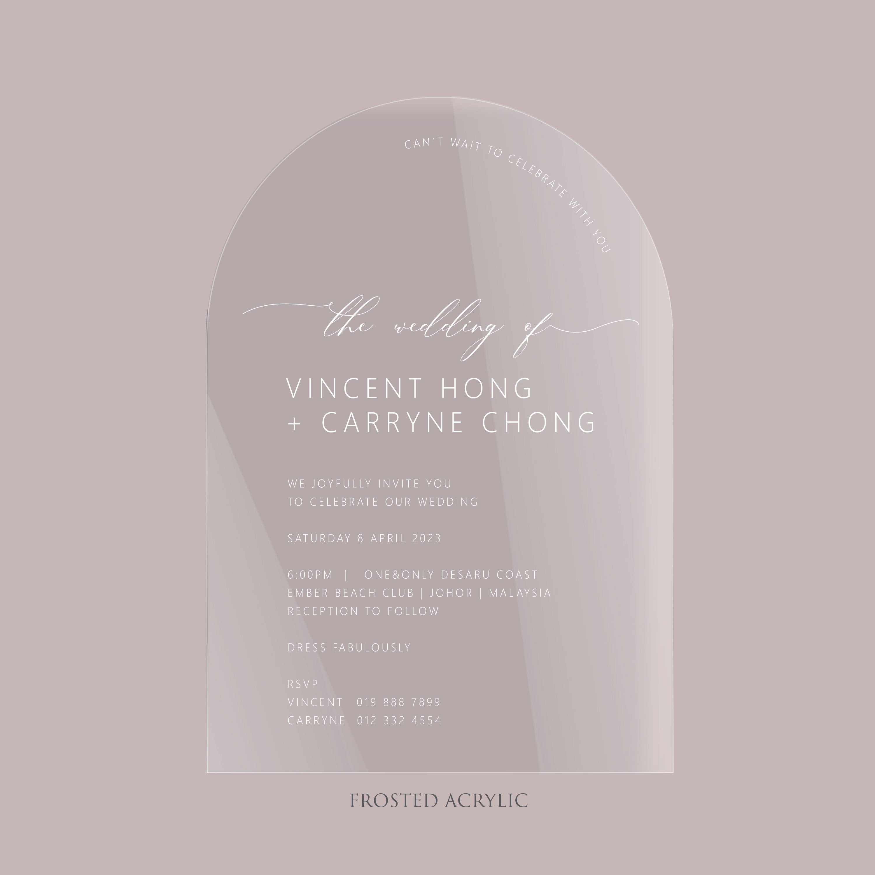 Acrylic Wedding Invitation (Frosted Arch)