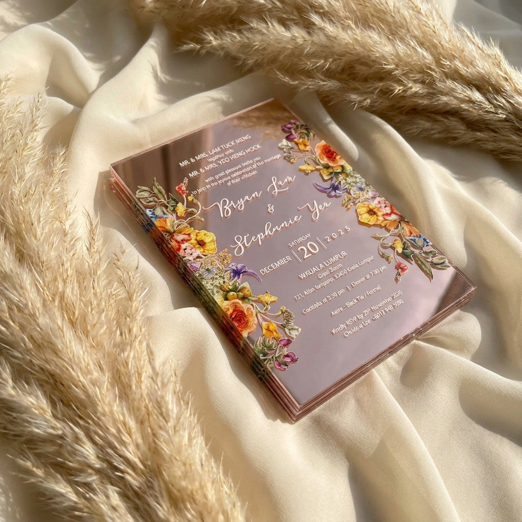 Opulent Mirror Acrylic Wedding Invitations with Chic Monogram Design