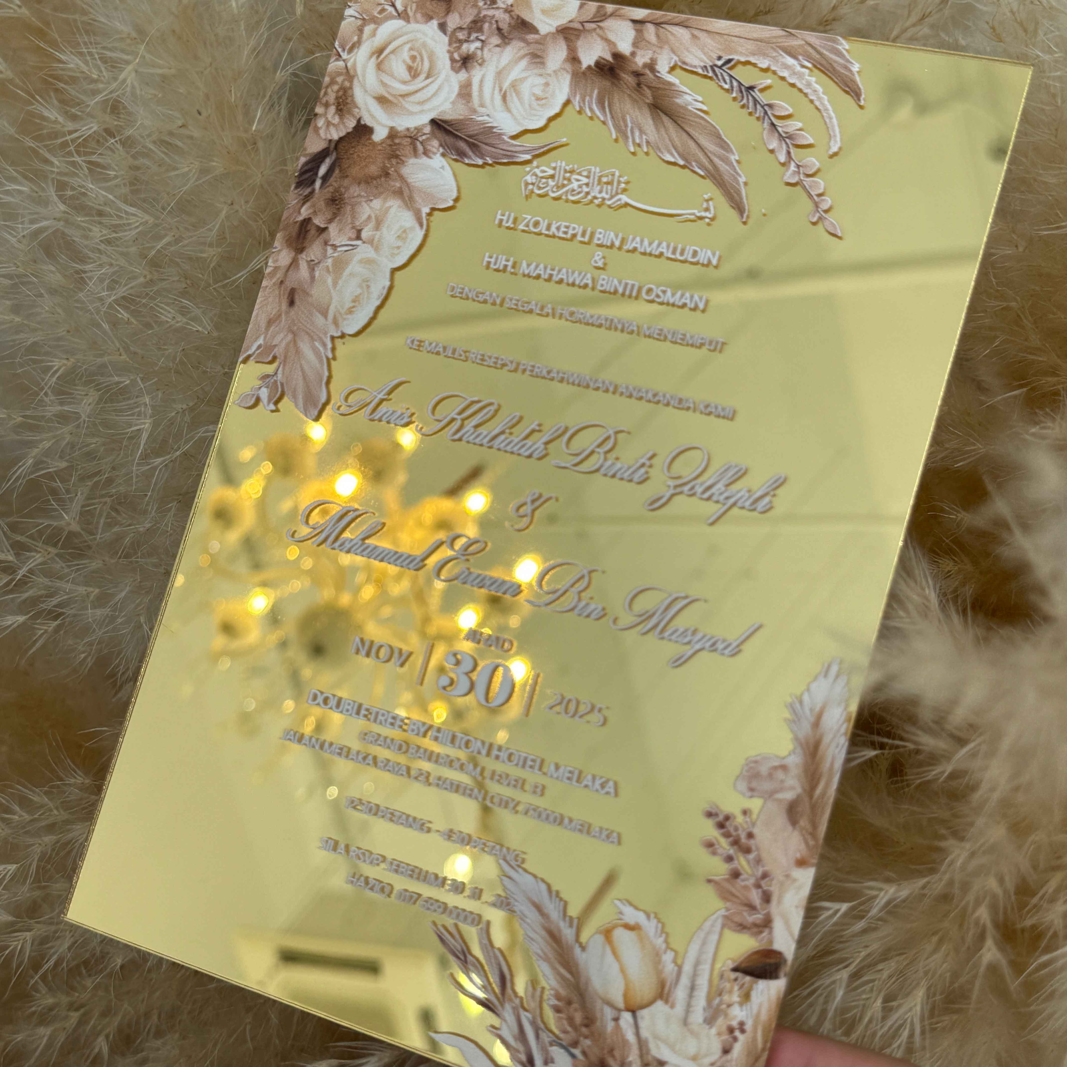 Opulent Mirror Acrylic Wedding Invitations with Chic Floral Design