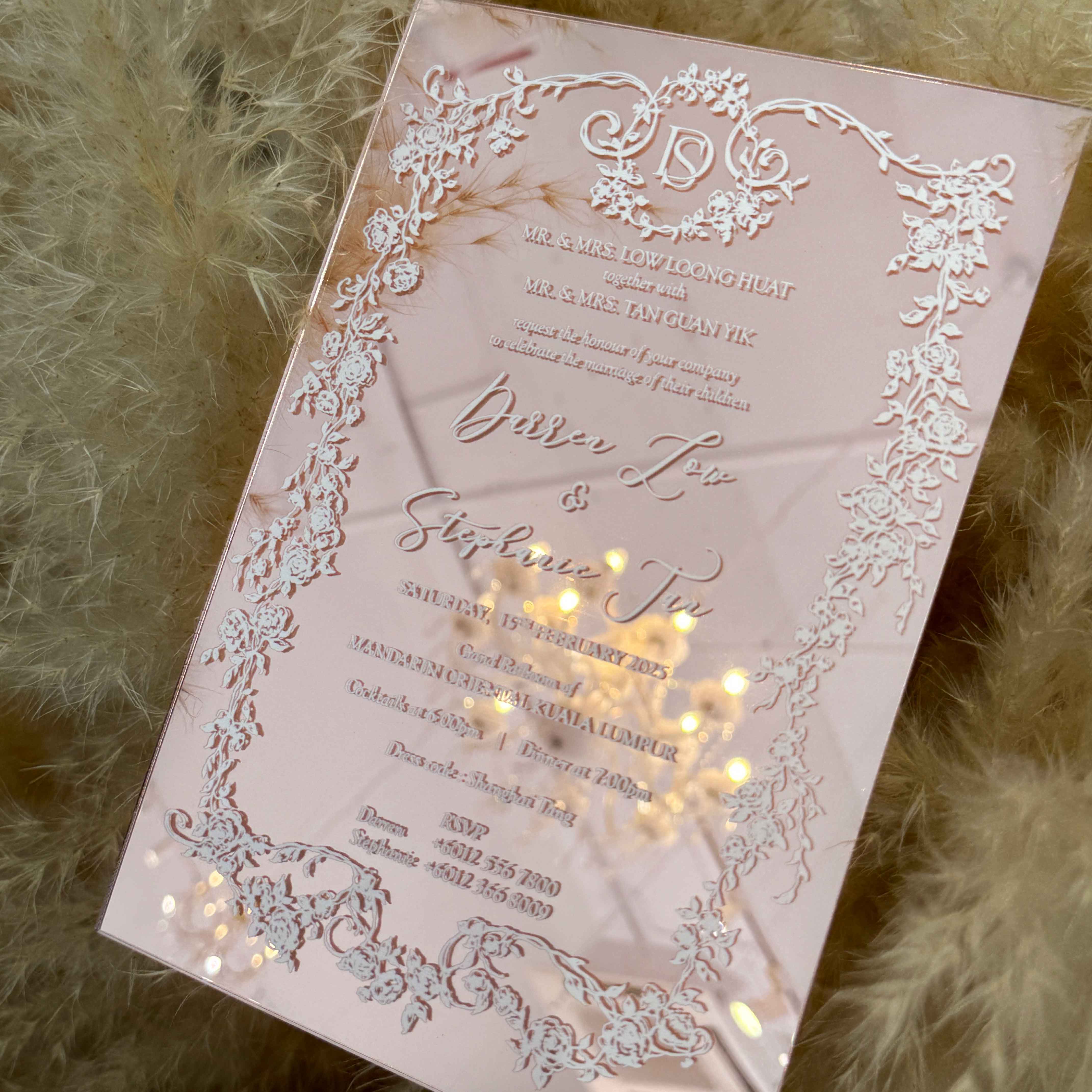 Opulent Mirror Acrylic Wedding Invitations with Chic Monogram Design