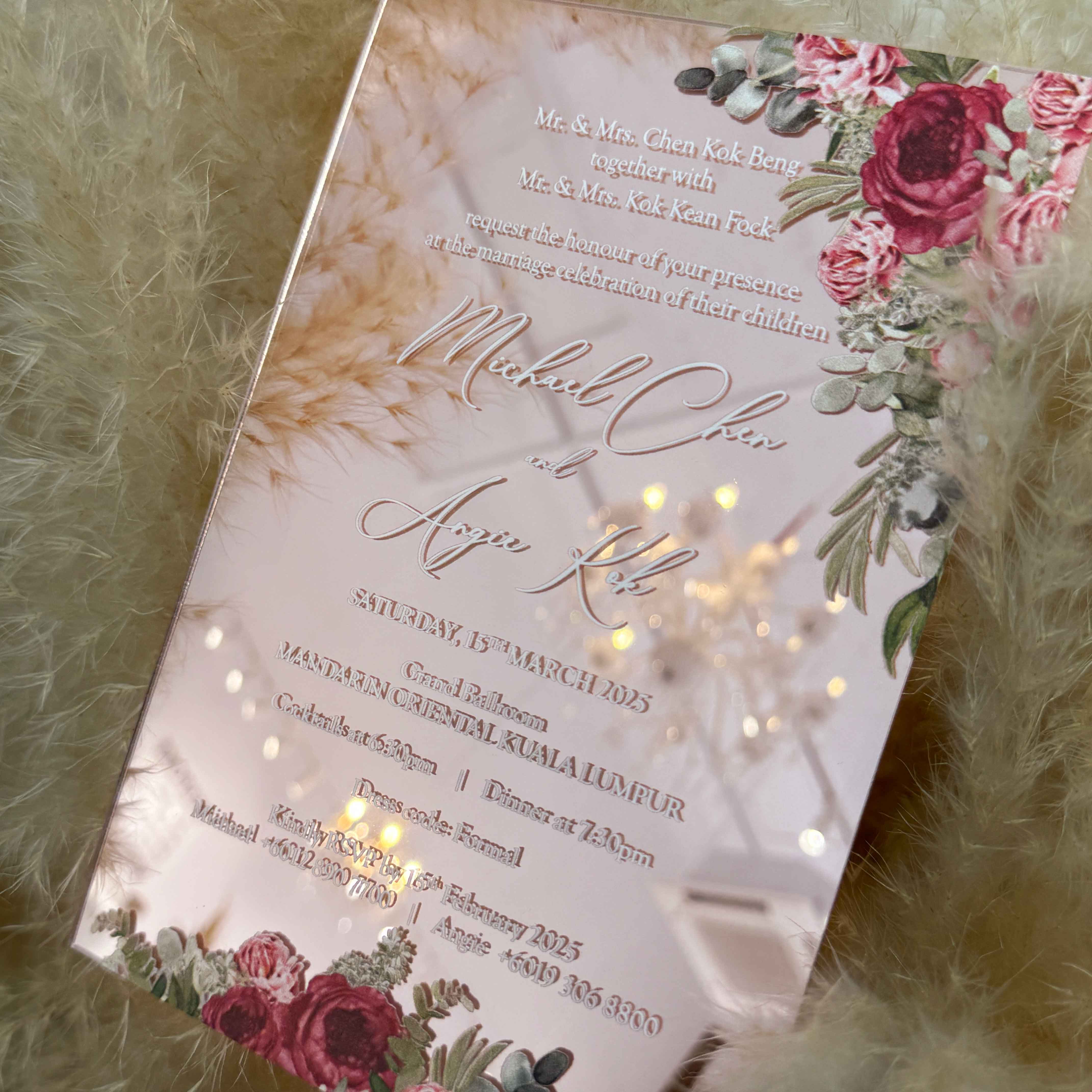 Opulent Mirror Acrylic Wedding Invitations with Chic Monogram Design