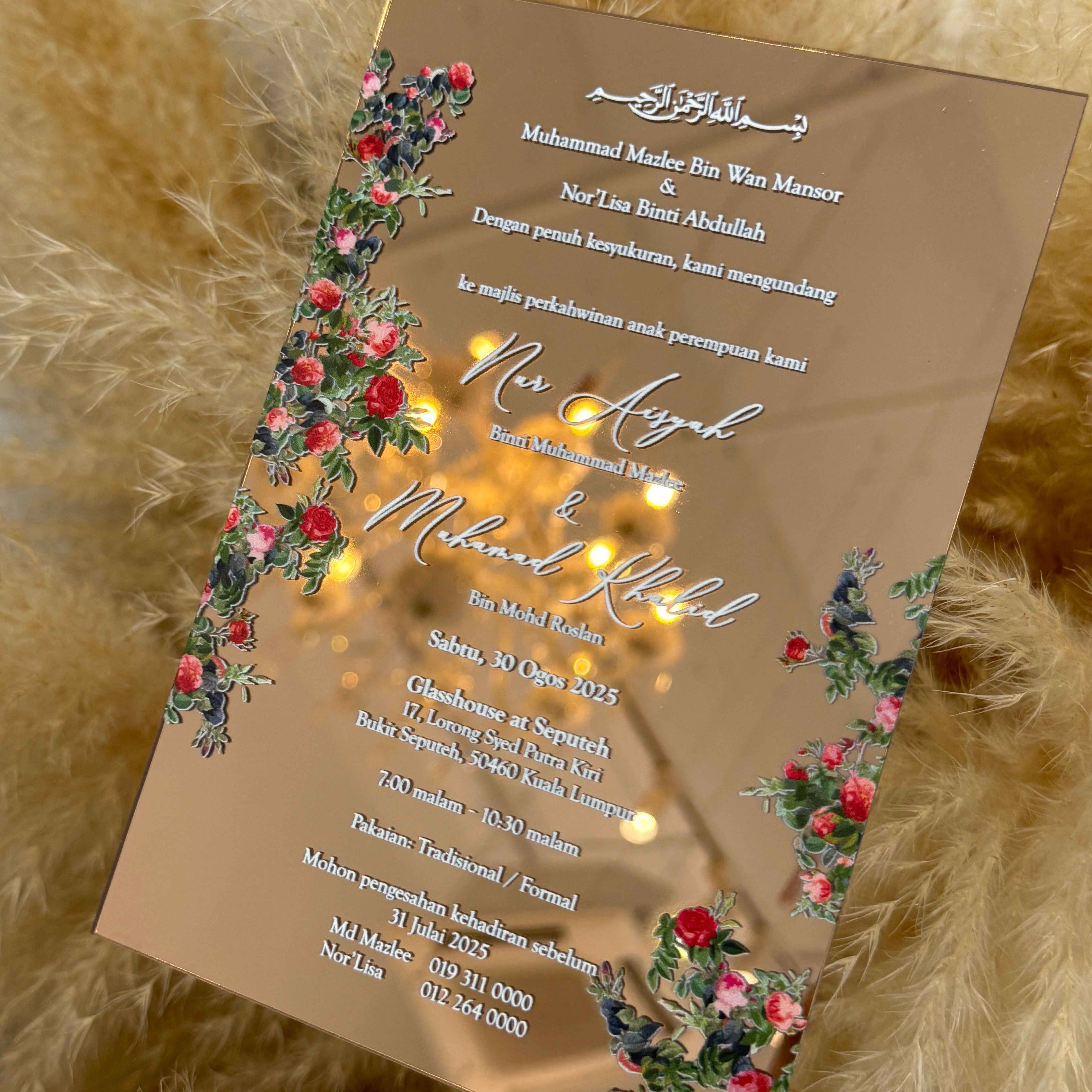 Opulent Mirror Acrylic Wedding Invitations with Chic Monogram Design