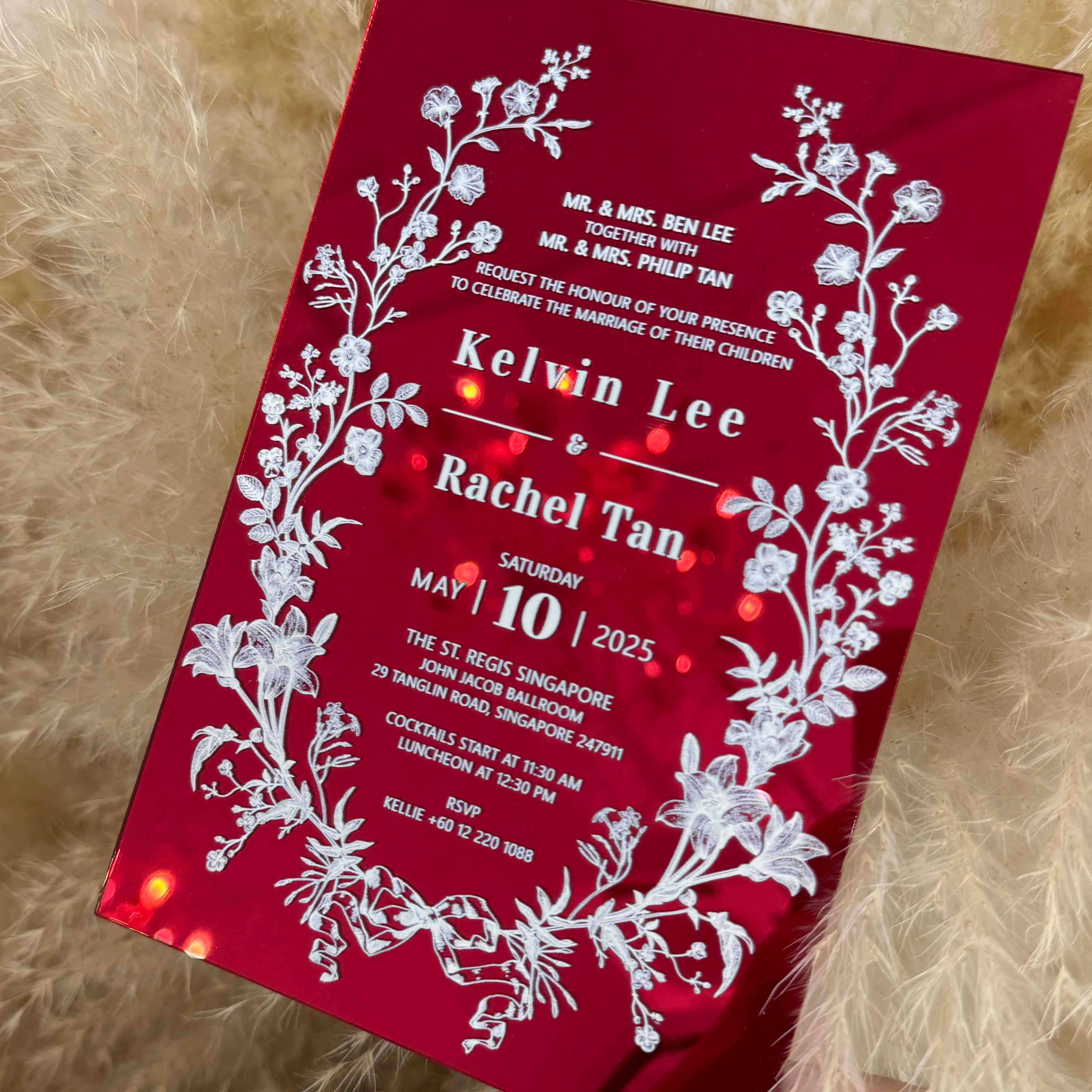 Opulent Mirror Acrylic Wedding Invitations with Chic Monogram Design