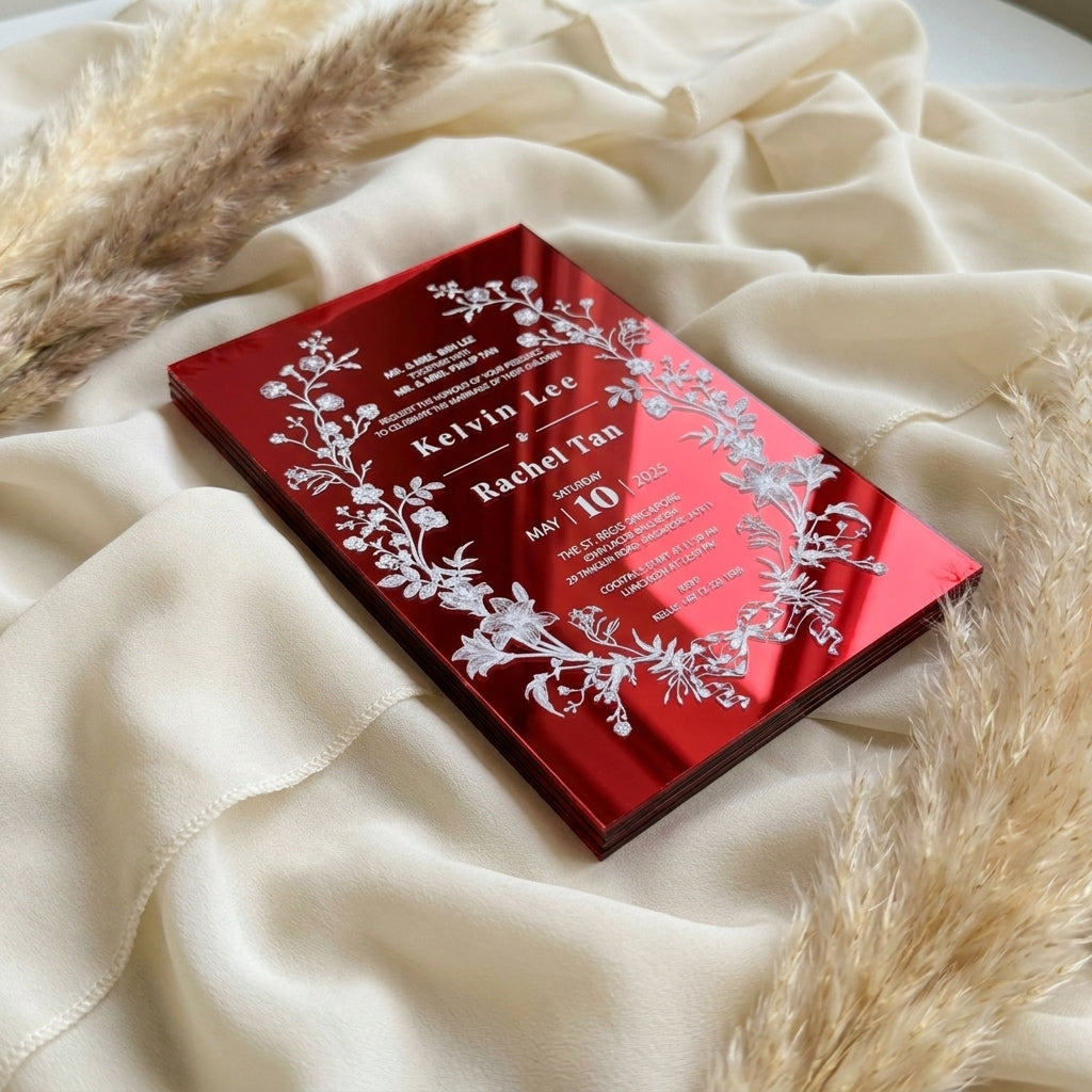 Opulent Mirror Acrylic Wedding Invitations with Chic Monogram Design