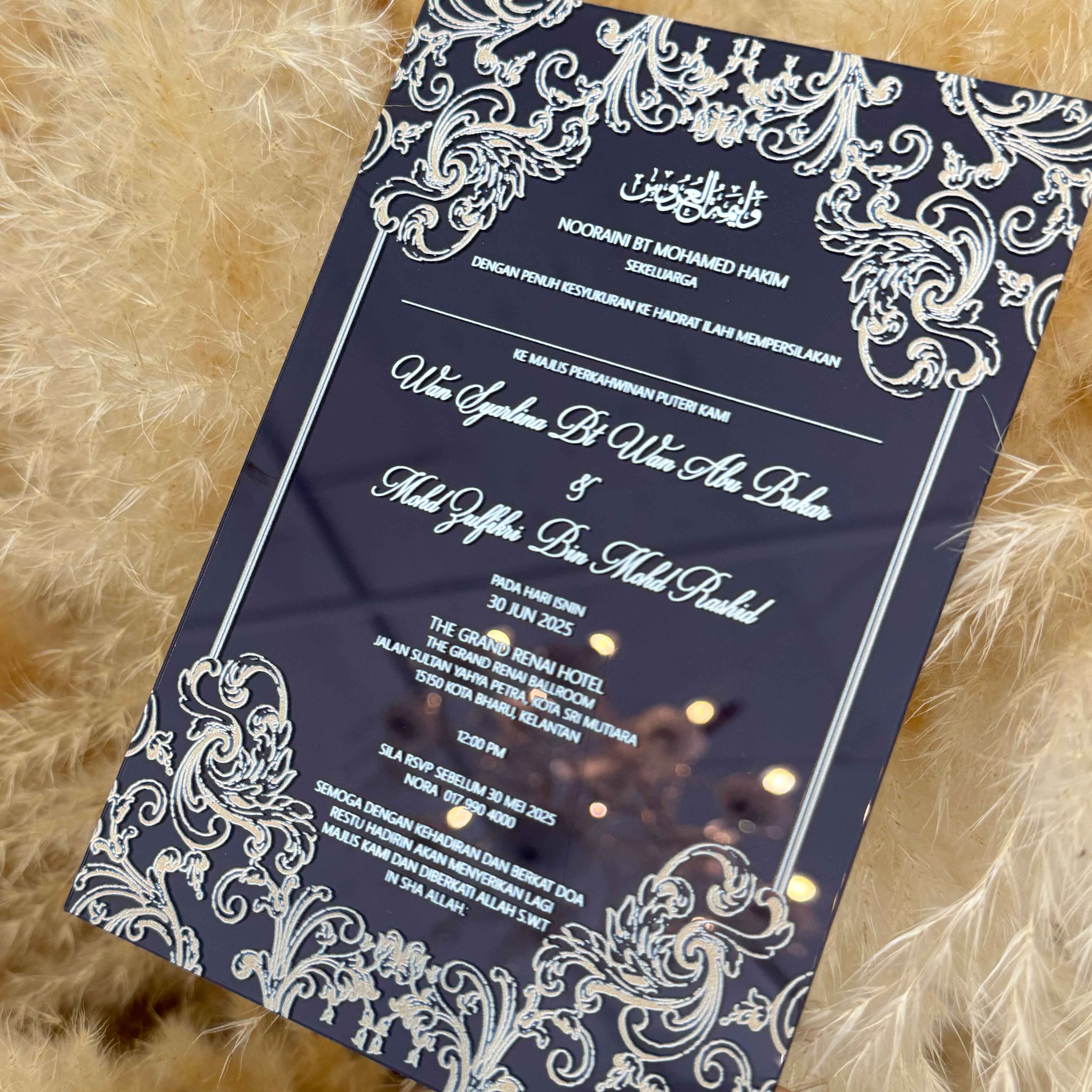 Opulent Mirror Acrylic Wedding Invitations with Chic Monogram Design