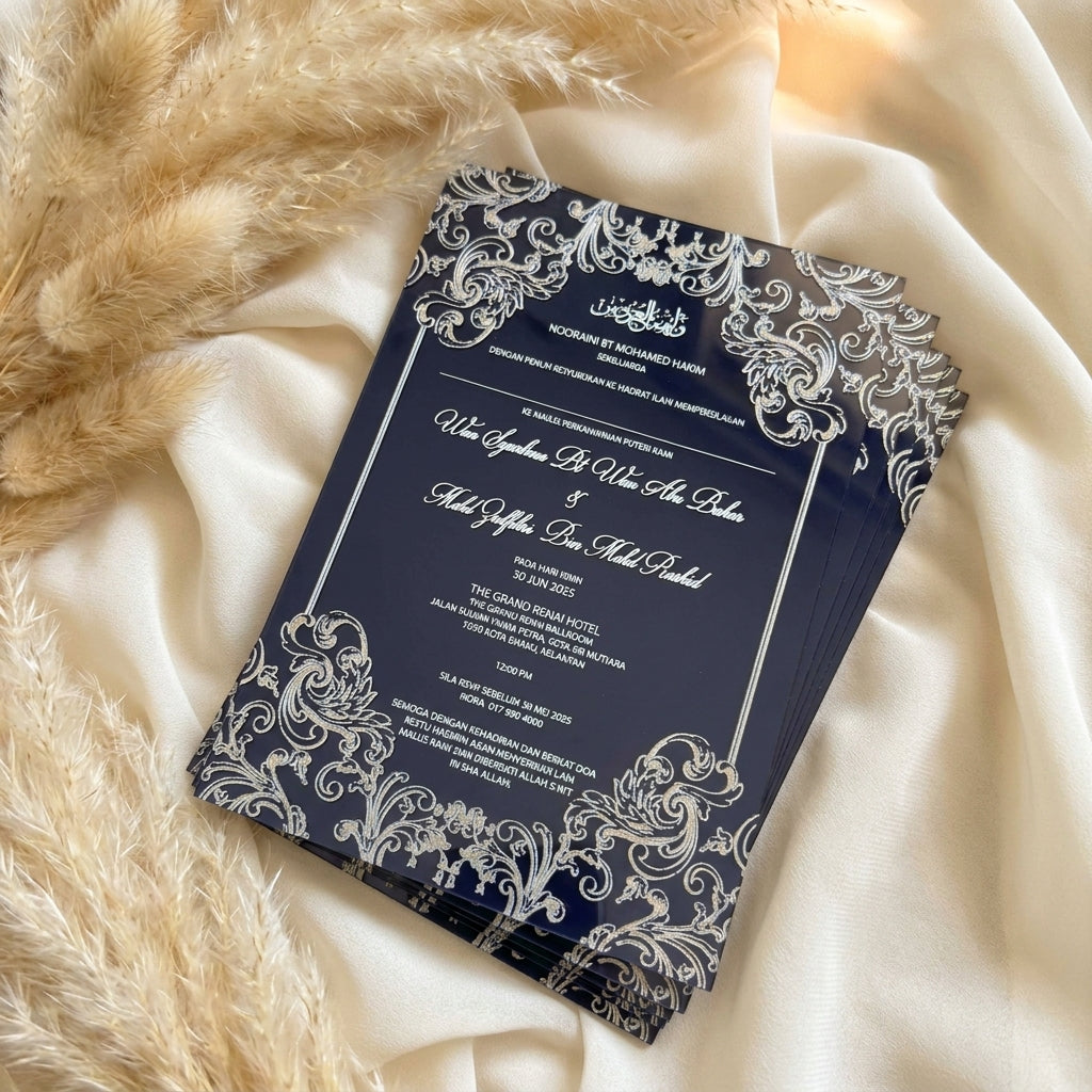 Opulent Mirror Acrylic Wedding Invitations with Chic Monogram Design