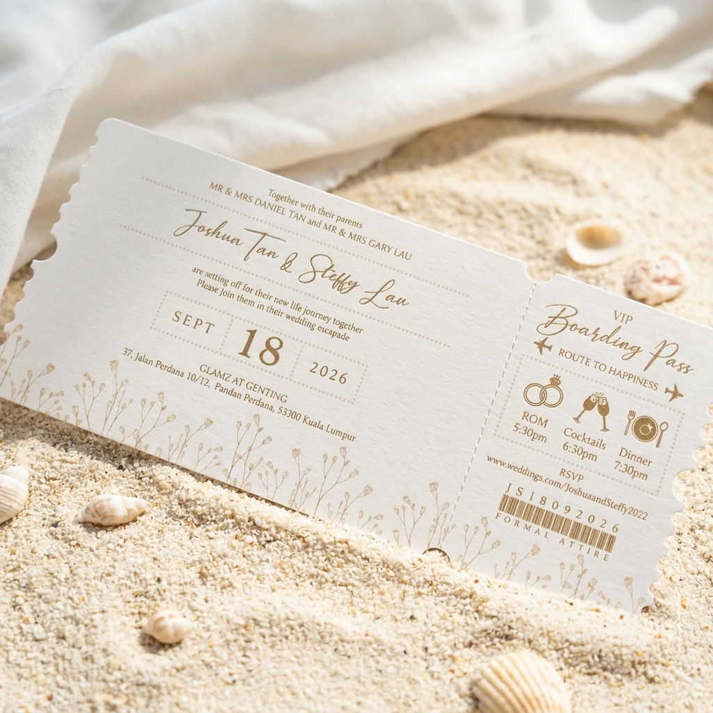 Boarding pass invitations theme also symbolically convey it so well that life is a journey where each moment must be fully lived and enjoyed.