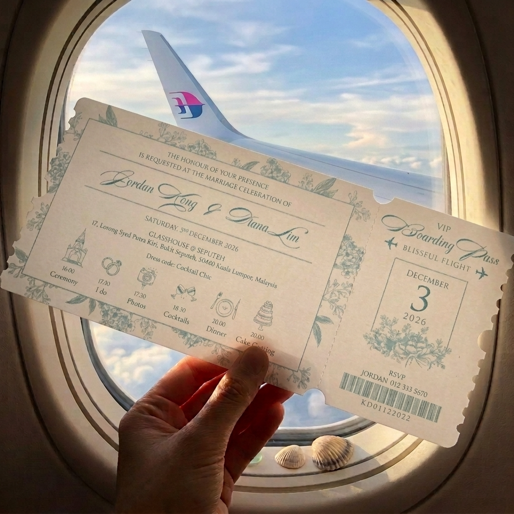 Boarding pass invitations theme also symbolically convey it so well that life is a journey where each moment must be fully lived and enjoyed.