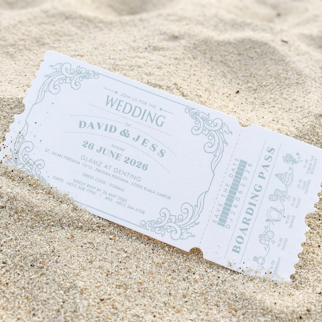 Boarding pass invitations theme also symbolically convey it so well that life is a journey where each moment must be fully lived and enjoyed.