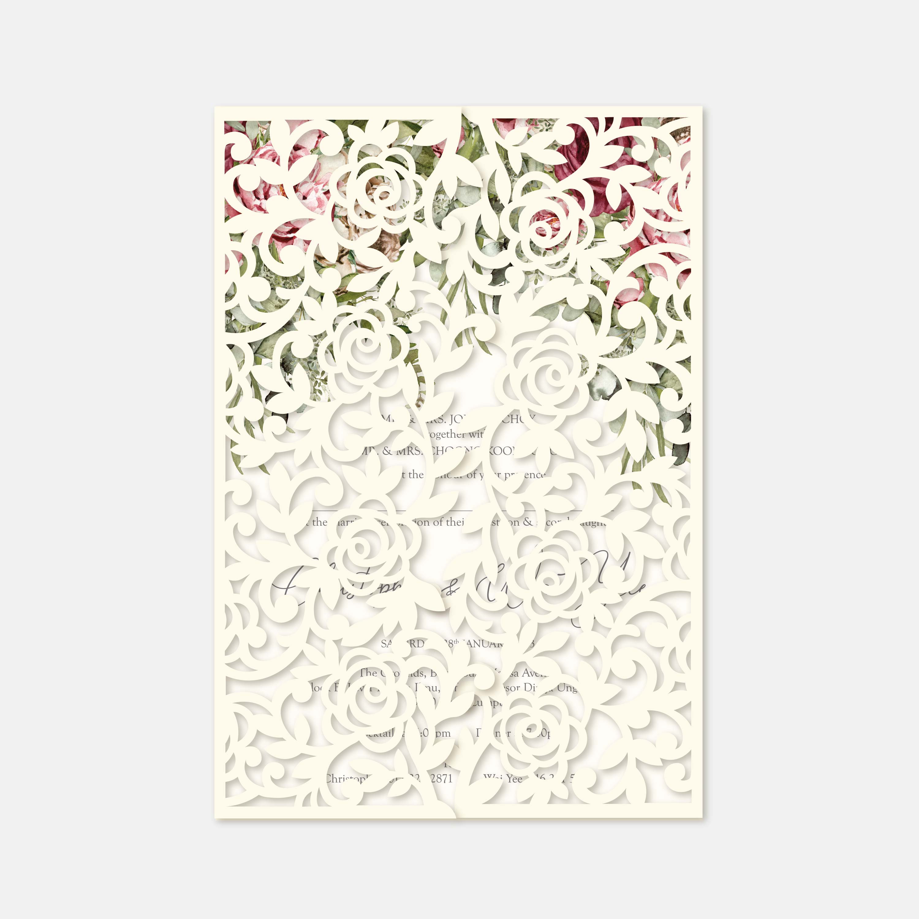 Decorative paper with floral cutout design on a white background