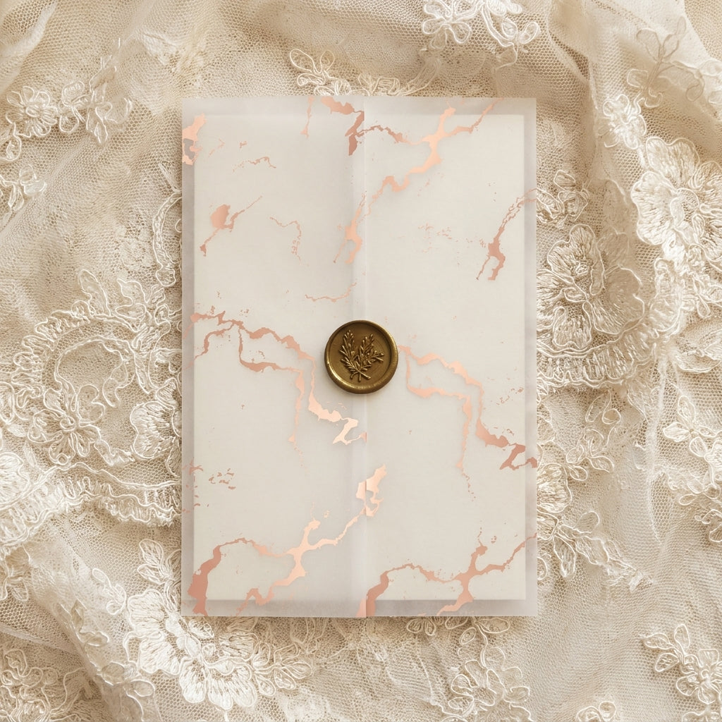 Real foil wedding invitations add a striking, metallic shine and a luxurious, tactile feel to your stationery that cannot be replicated by standard digital printing. Real foil uses heat and pressure to bond true metallic material directly onto your paper or cardstock.