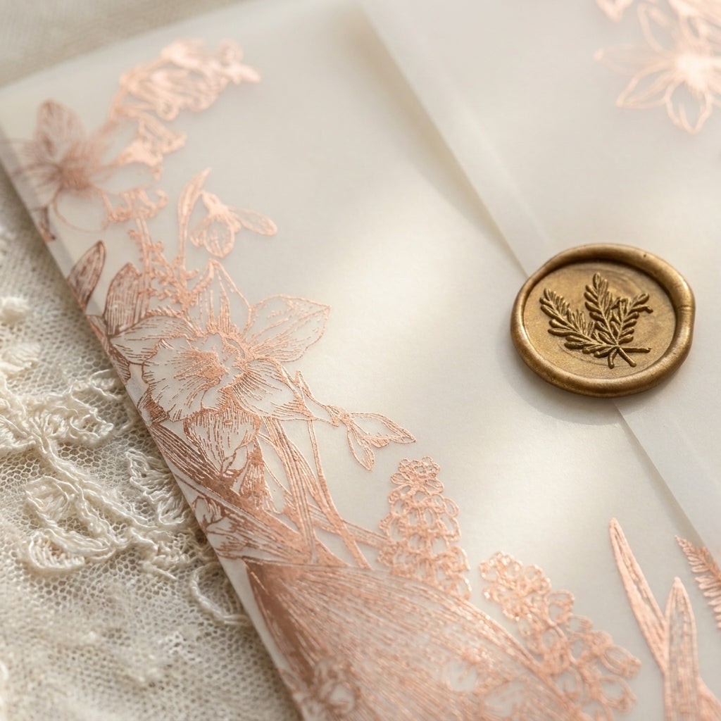 Real foil wedding invitations add a striking, metallic shine and a luxurious, tactile feel to your stationery that cannot be replicated by standard digital printing. Real foil uses heat and pressure to bond true metallic material directly onto your paper or cardstock.
