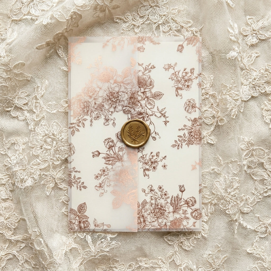 Real foil wedding invitations add a striking, metallic shine and a luxurious, tactile feel to your stationery that cannot be replicated by standard digital printing. Real foil uses heat and pressure to bond true metallic material directly onto your paper or cardstock.