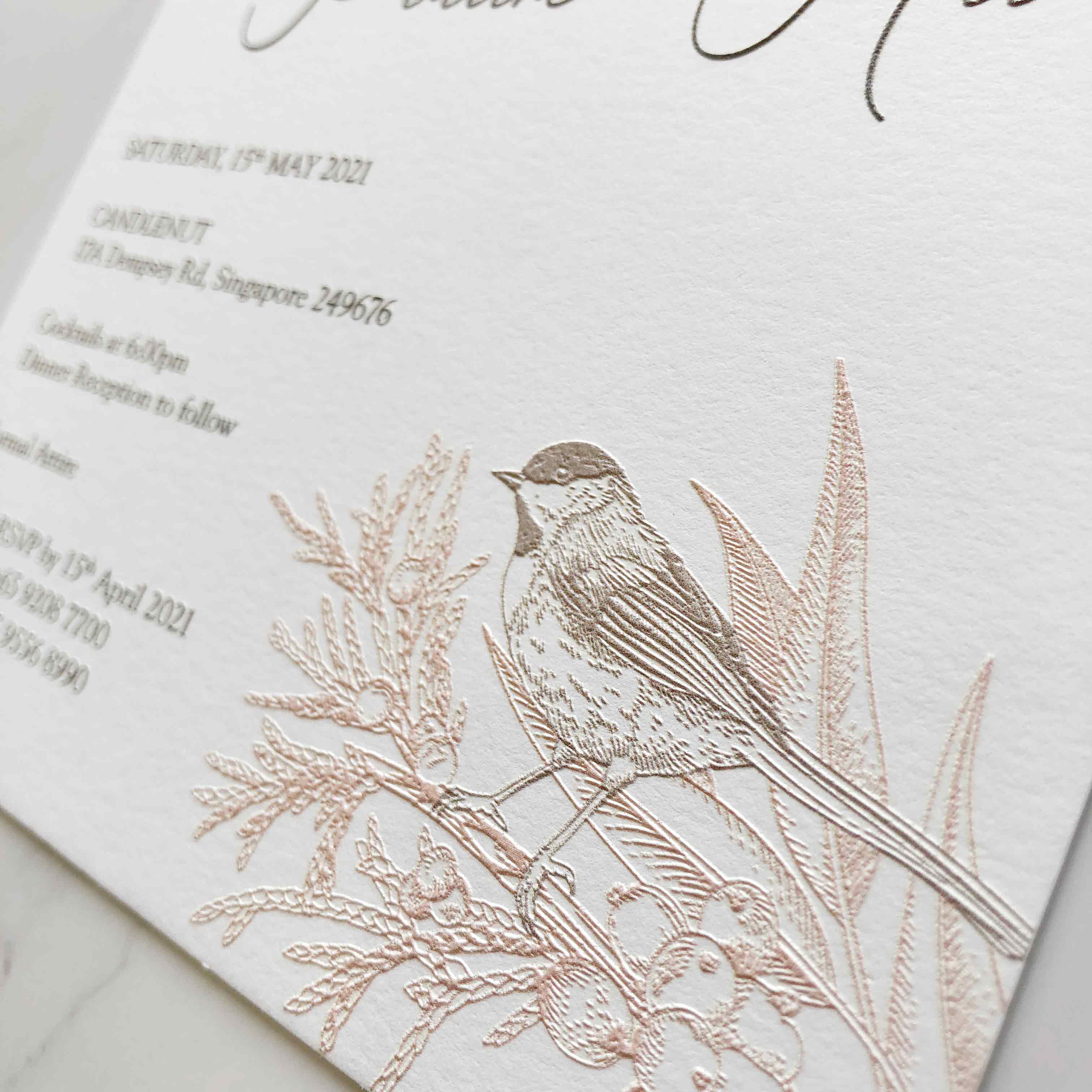 Raised Print Wedding Invitations deliver an aesthetic finishing and unmatchable texture whilst promising an appealing and alluring visual impact as well as a lasting impression upon touch with its elevated features.
