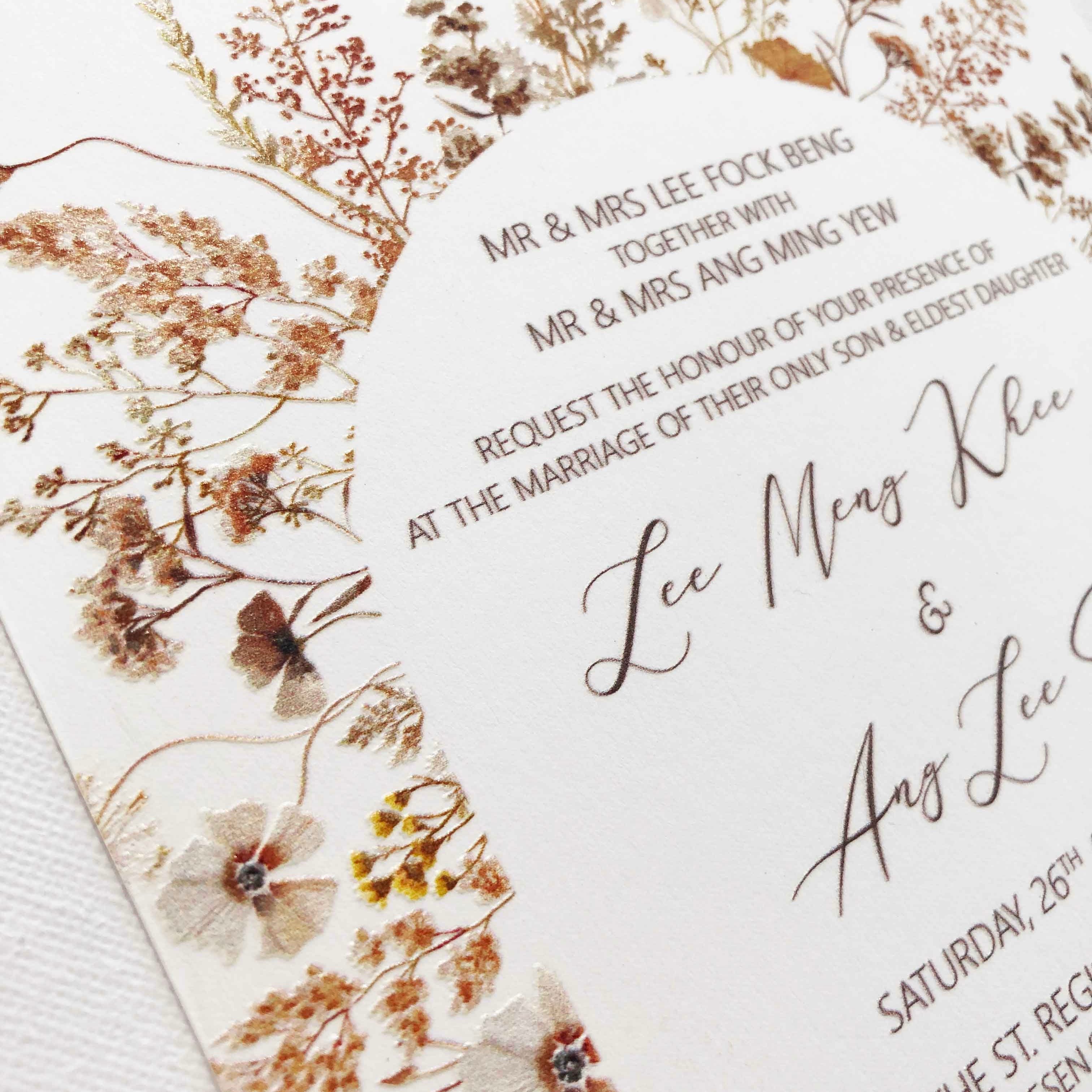 Raised Print Wedding Invitations deliver an aesthetic finishing and unmatchable texture whilst promising an appealing and alluring visual impact as well as a lasting impression upon touch with its elevated features.
