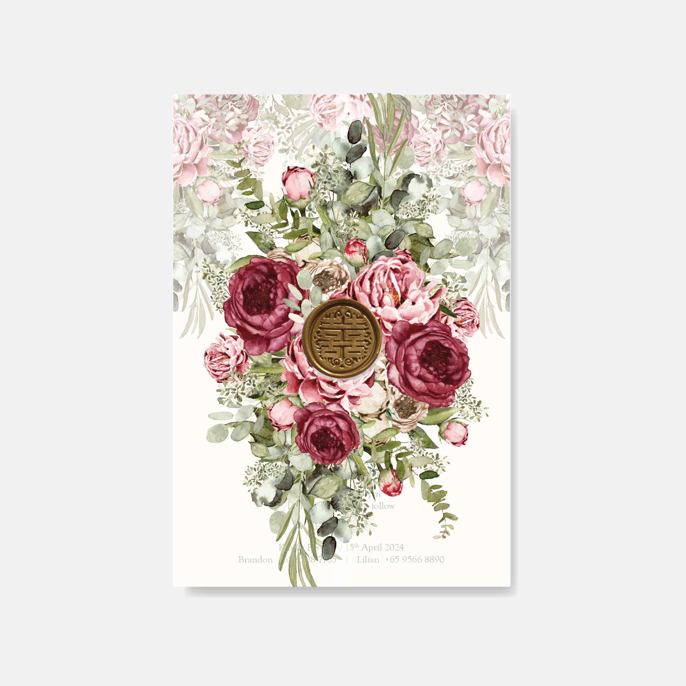 Vellum in floral design with pink and red roses on a white background