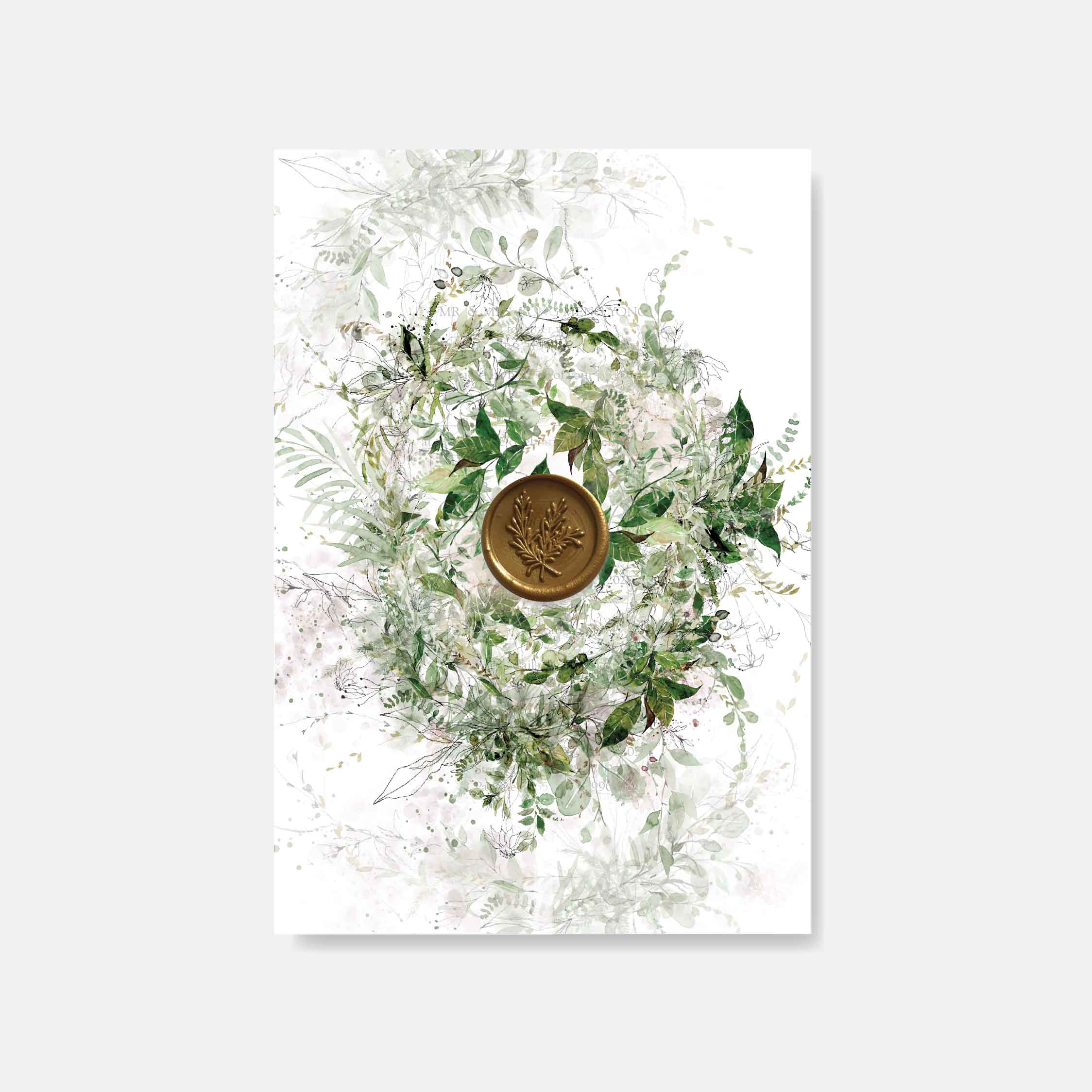 Greenery wedding invitation with custom wax seal