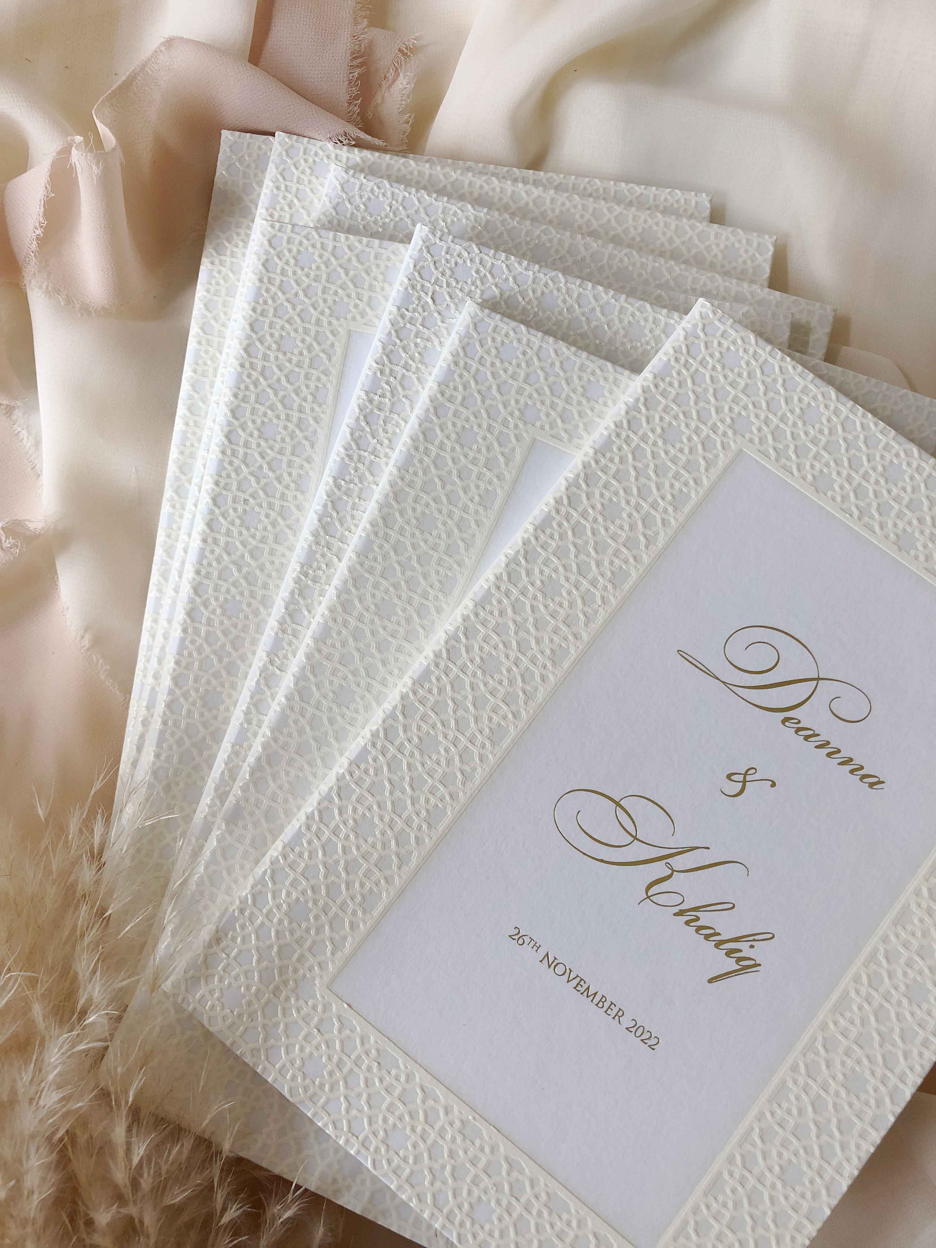 Keepsake Raised Print Hardcover Wedding Invitation | No. 017 Deanna & Khaliq