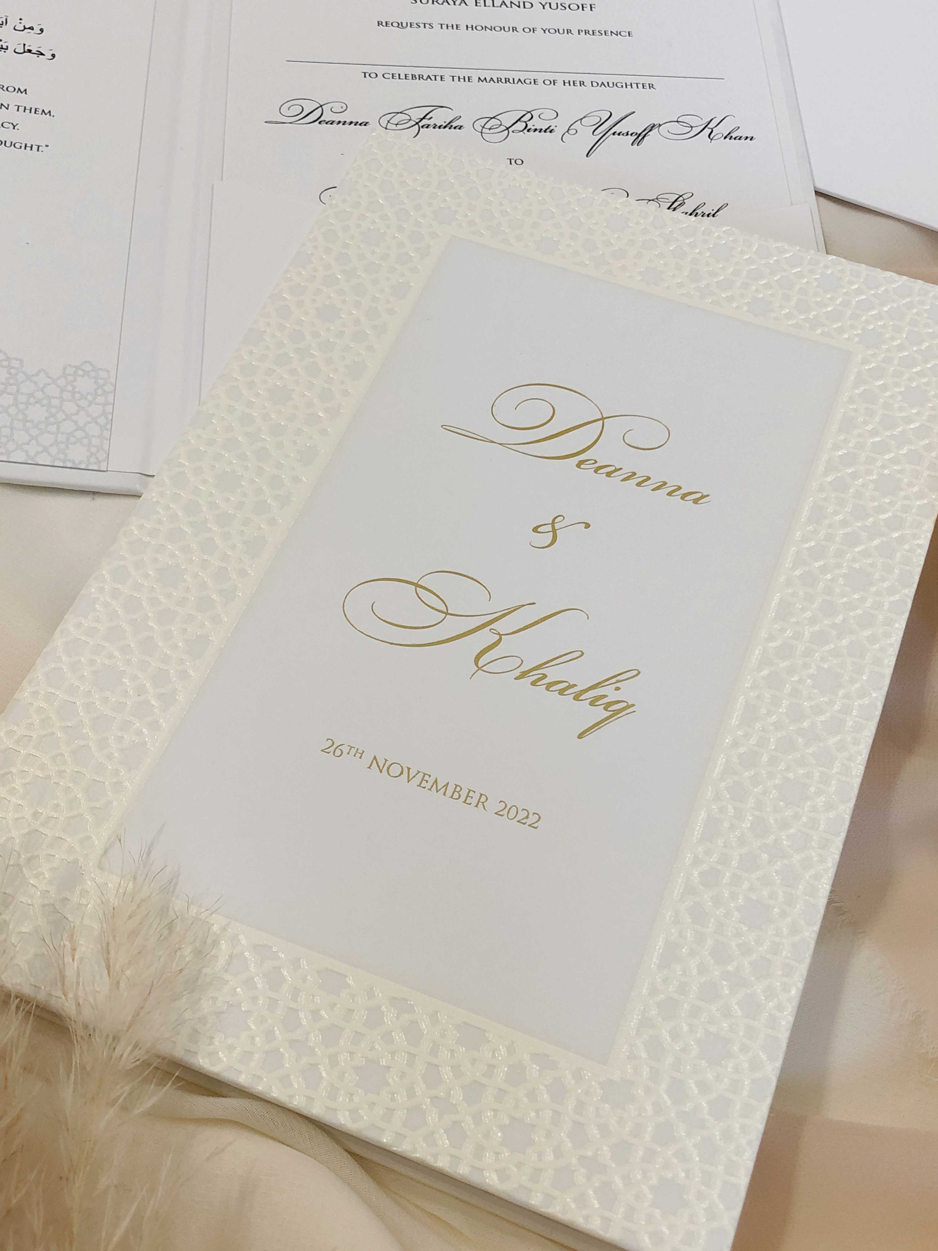 Keepsake Raised Print Hardcover Wedding Invitation | No. 017 Deanna & Khaliq