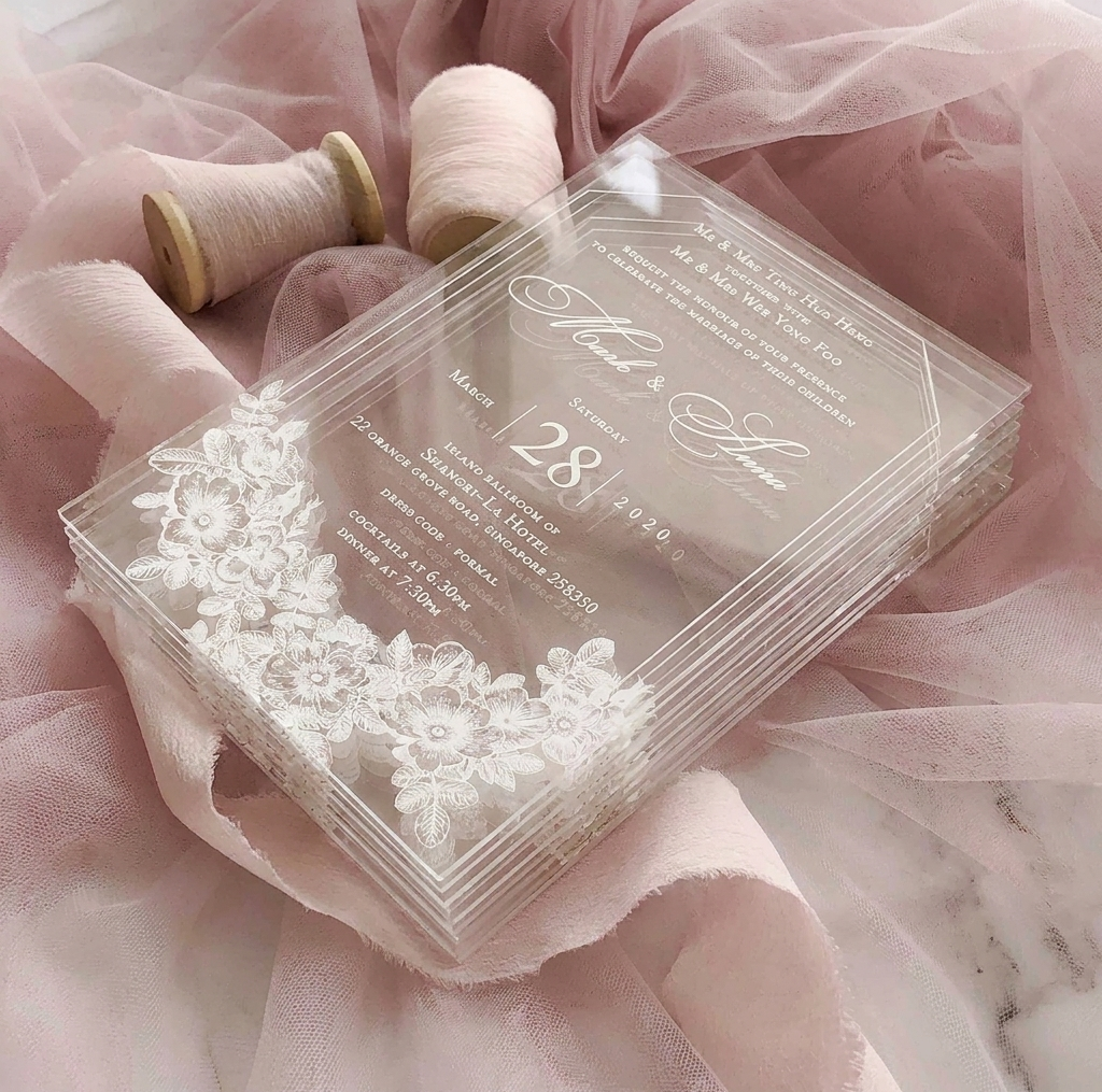 Acrylic Wedding Invitation (White Ink)