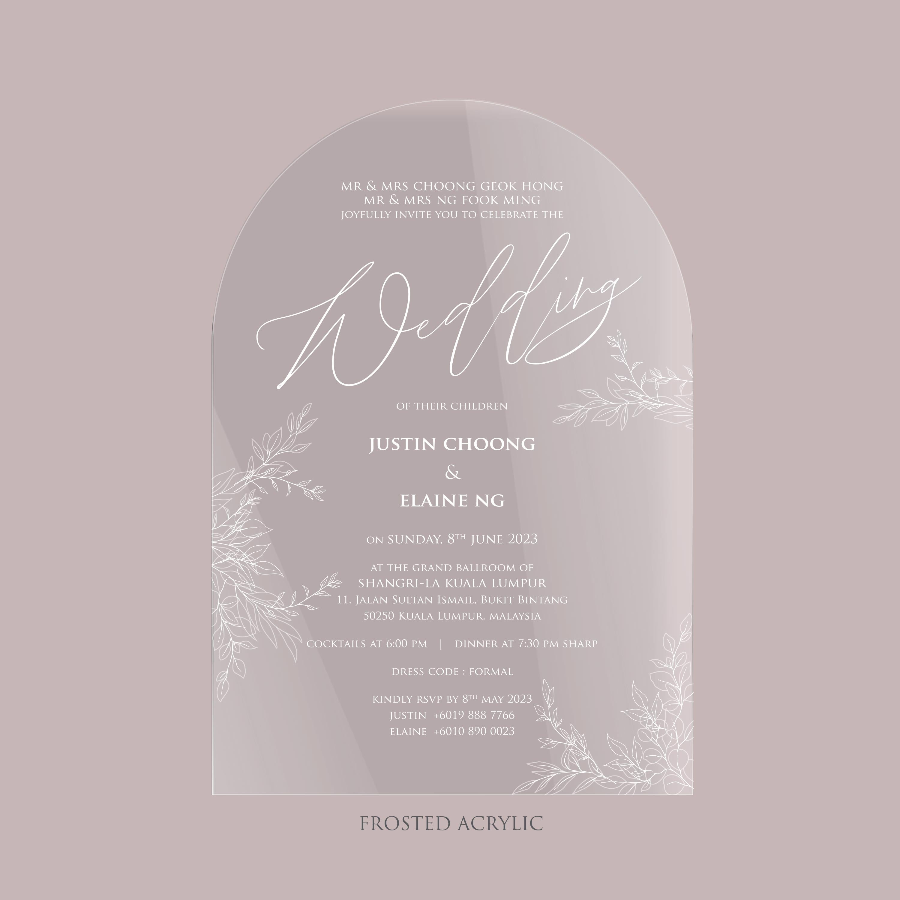 Acrylic Wedding Invitation (Frosted Arch)