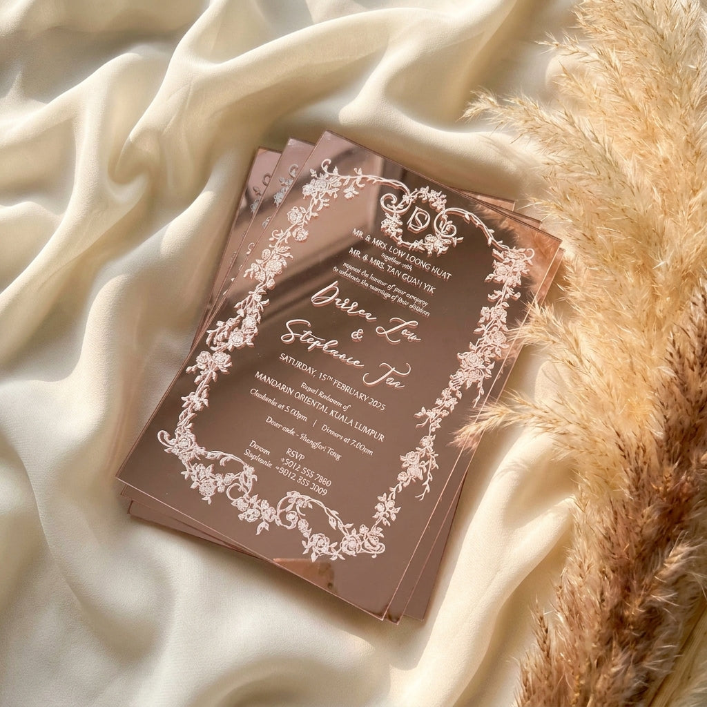 Opulent Mirror Acrylic Wedding Invitations with Chic Monogram Design 