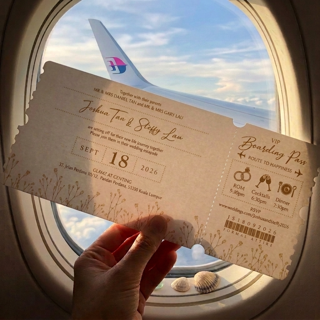 Boarding pass invitations theme also symbolically convey it so well that life is a journey where each moment must be fully lived and enjoyed.