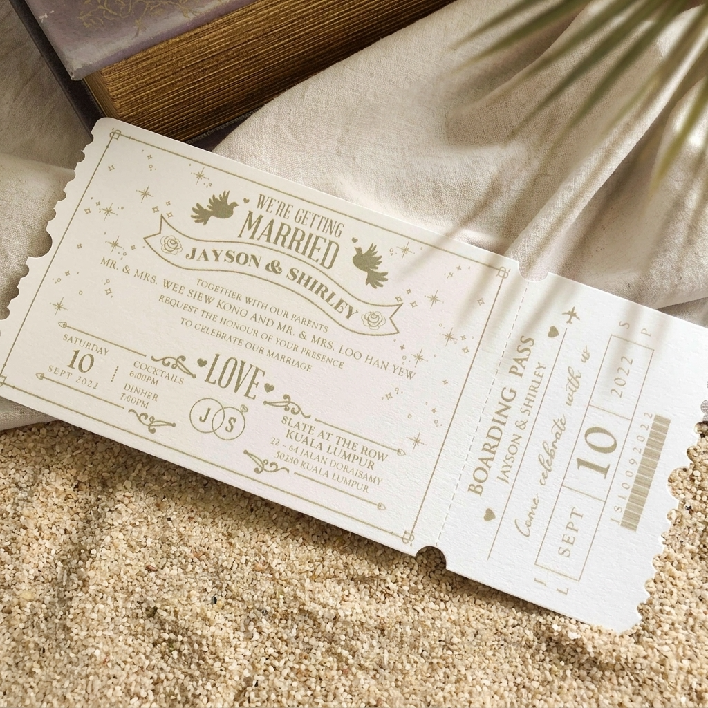 Boarding pass invitations theme also symbolically convey it so well that life is a journey where each moment must be fully lived and enjoyed.
