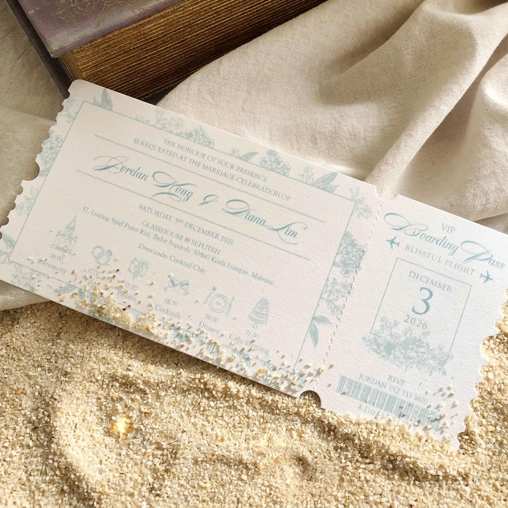 Boarding pass invitations theme also symbolically convey it so well that life is a journey where each moment must be fully lived and enjoyed.