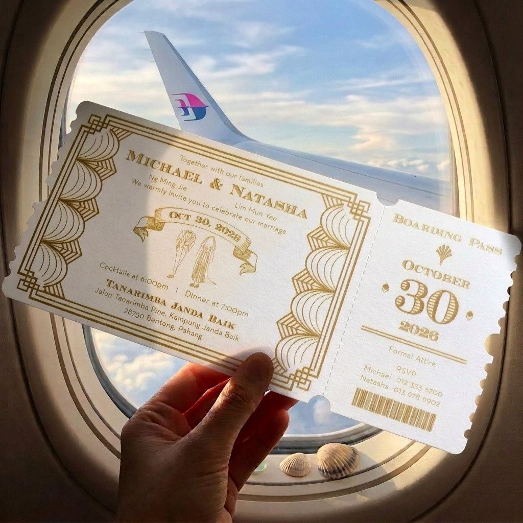 Boarding pass invitations theme also symbolically convey it so well that life is a journey where each moment must be fully lived and enjoyed.