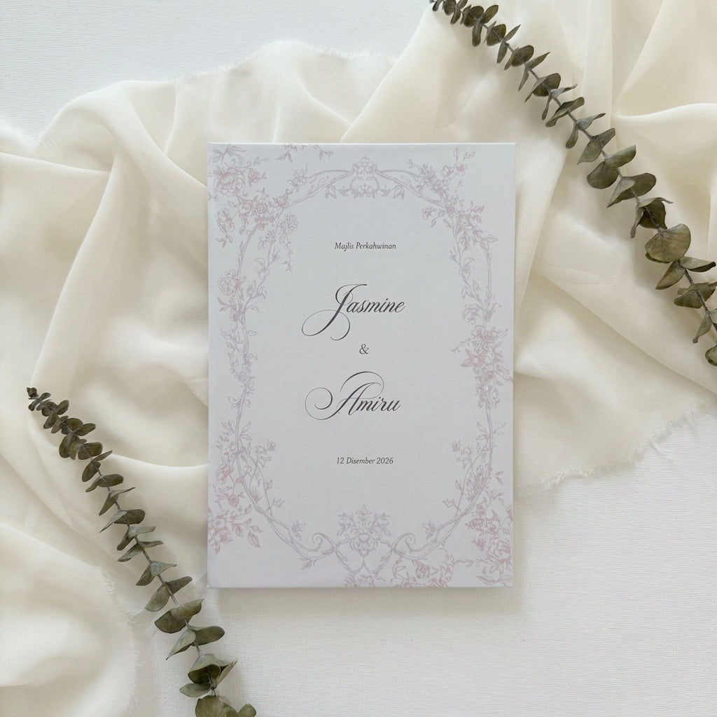 Hardcover wedding invitations offer a premium, book-like luxury presentation that makes a lasting statement for high-end ceremonies. Built on durable rigid chipboard, these invitations are often paired with high-end textures like matte laminate, velvet, or suede, and are finished with elegant hot foil stamping.