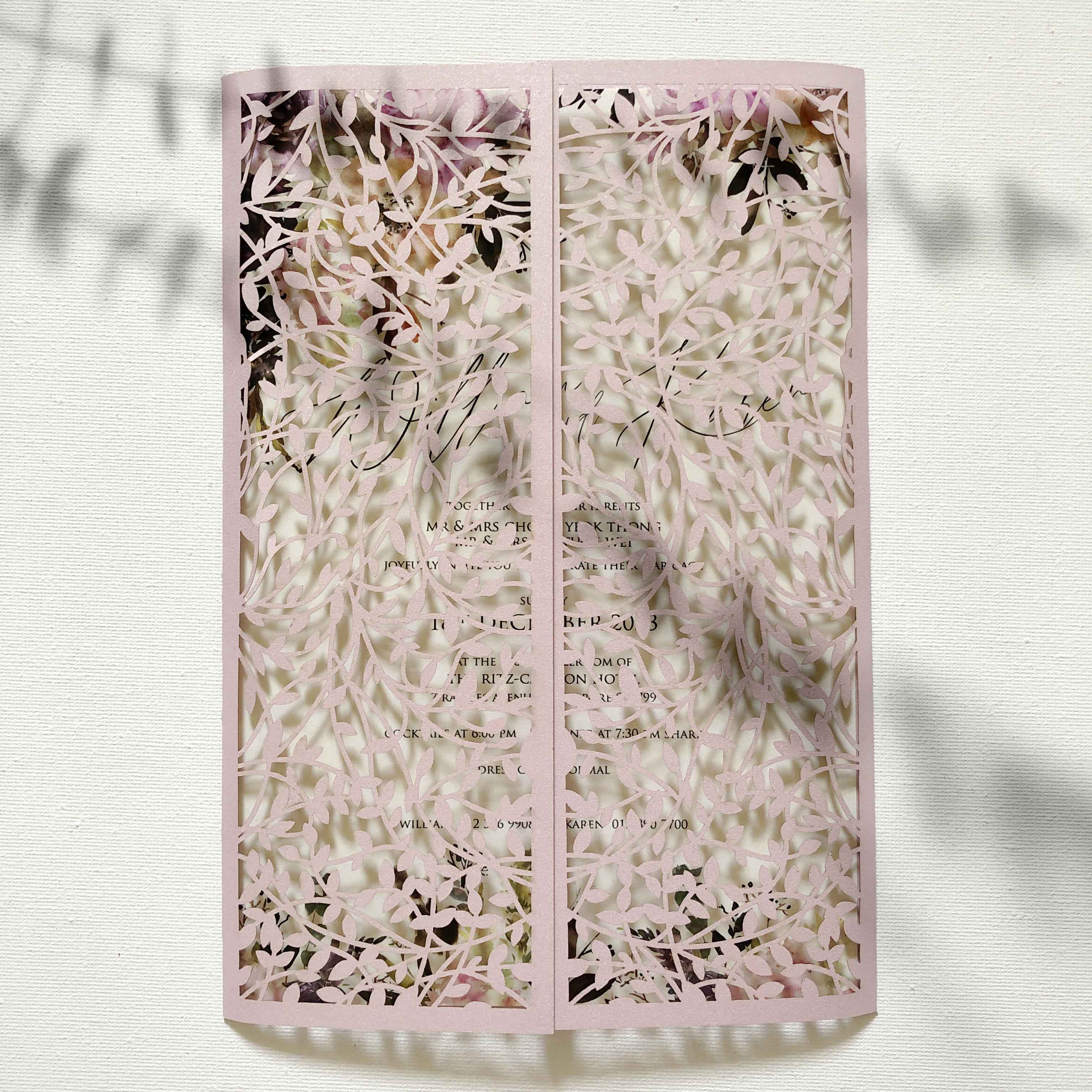 Decorative panel with floral and text design on a light background