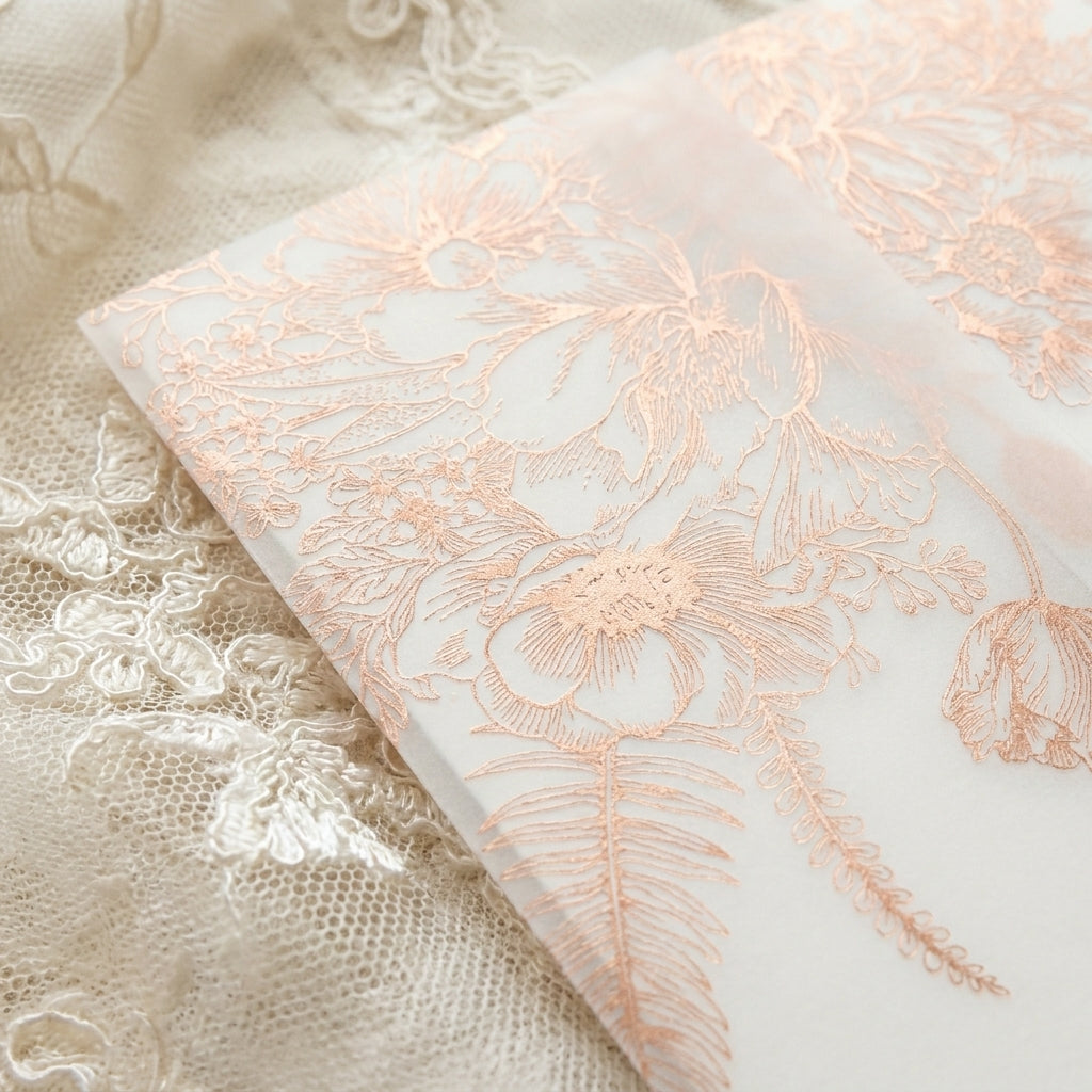 Real foil wedding invitations add a striking, metallic shine and a luxurious, tactile feel to your stationery that cannot be replicated by standard digital printing. Real foil uses heat and pressure to bond true metallic material directly onto your paper or cardstock.
