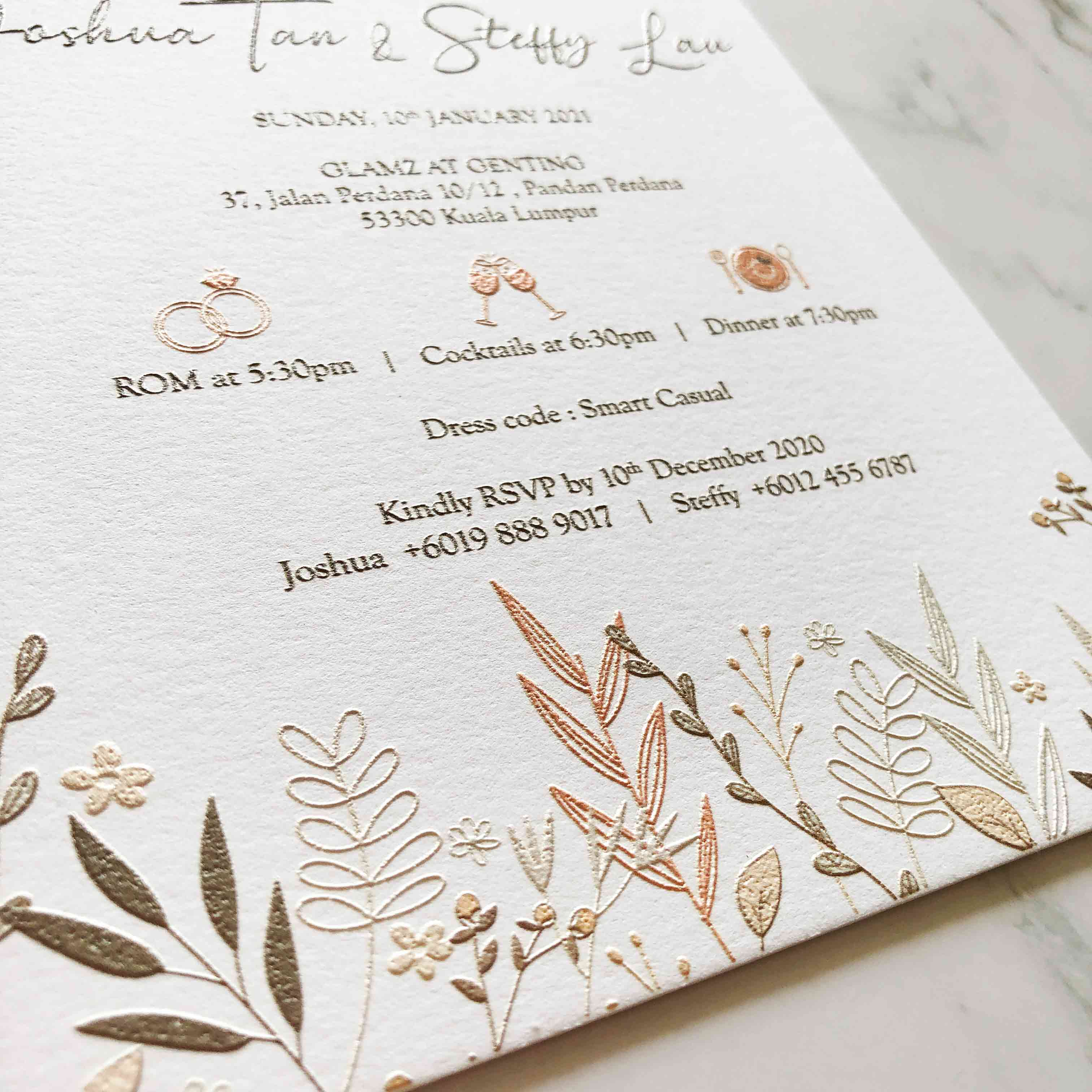 Raised Print Wedding Invitations deliver an aesthetic finishing and unmatchable texture whilst promising an appealing and alluring visual impact as well as a lasting impression upon touch with its elevated features.