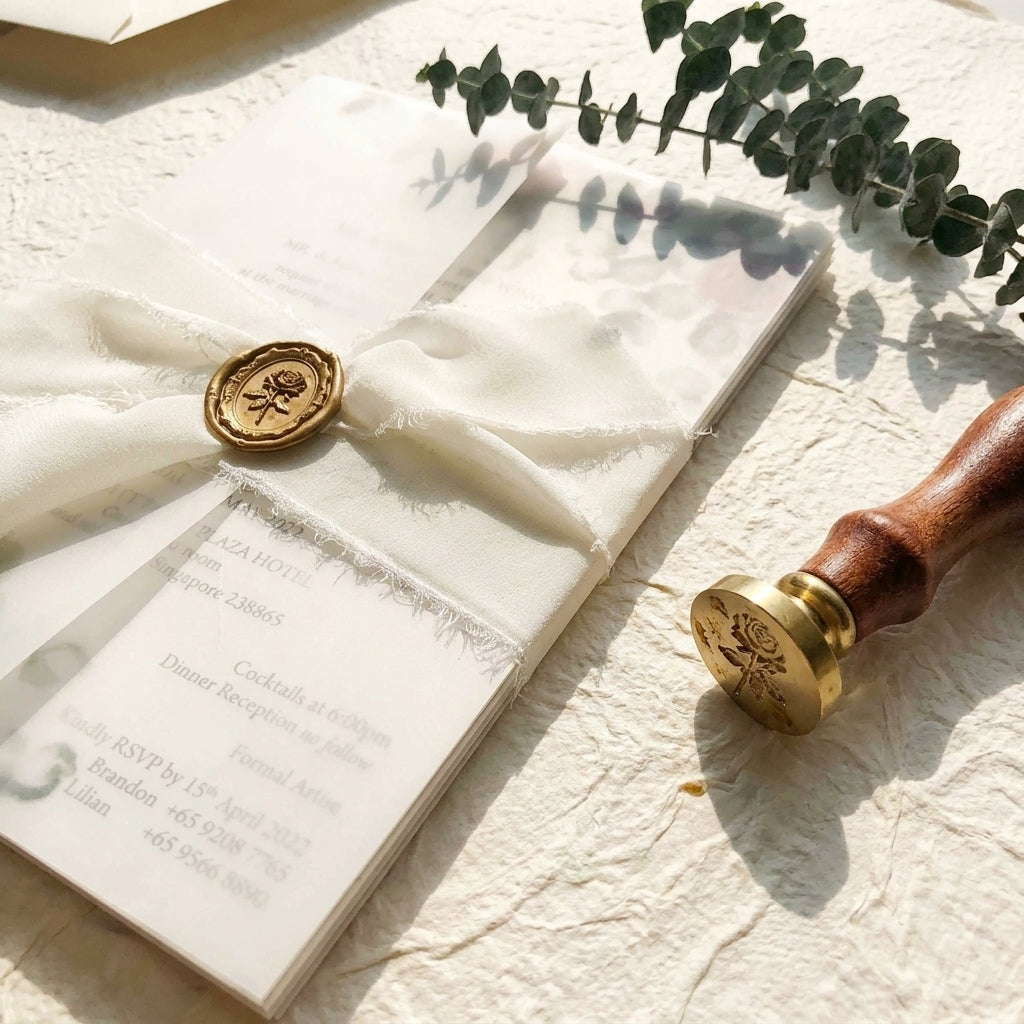 A chiffon ribbon wedding invitation provides a soft, ethereal, and organic aesthetic that perfectly complements elegant, fine-art, or bohemian wedding styles. Hand-frayed chiffon ribbons feature raw edges that add rich texture and motion to a stationary suite.